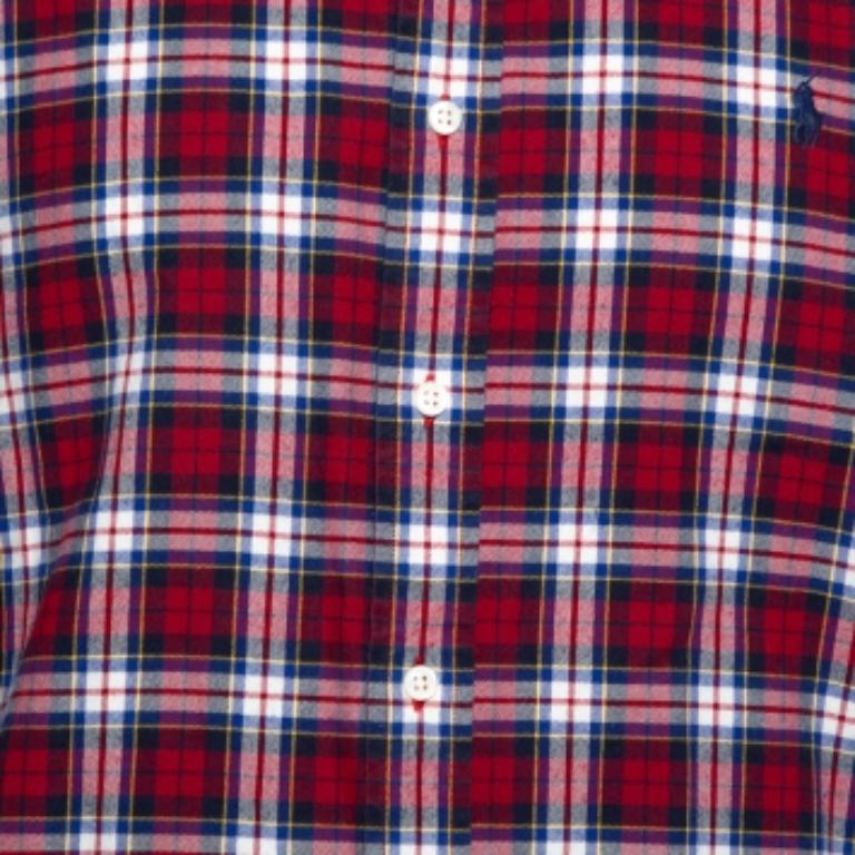 Gray Ralph Lauren Red & Navy Blue Cotton Tartan Check Button Front Shirt XXL For Sale