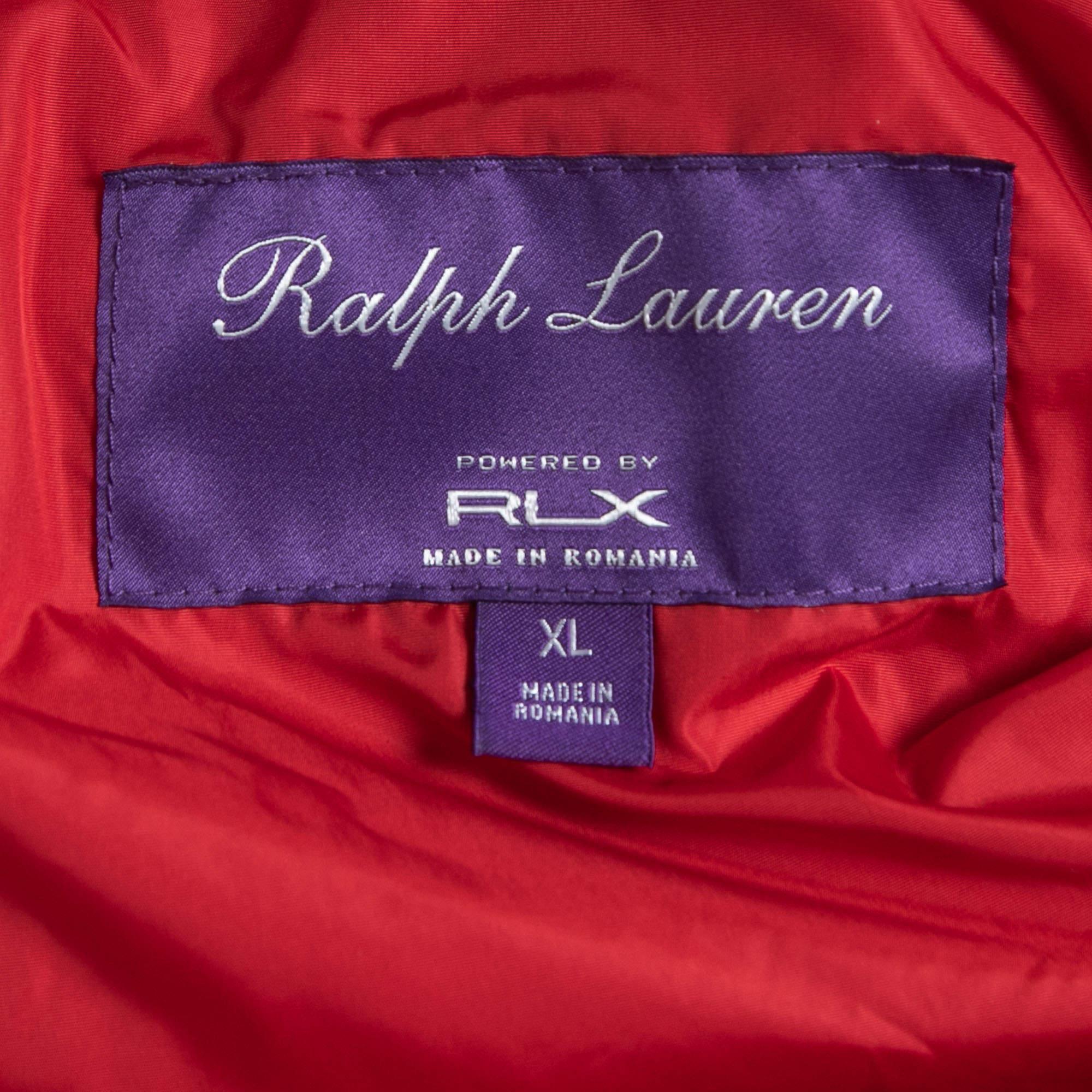 Ralph Lauren Red Nylon Zip Front Hooded Jacket XL In Excellent Condition For Sale In Dubai, Al Qouz 2