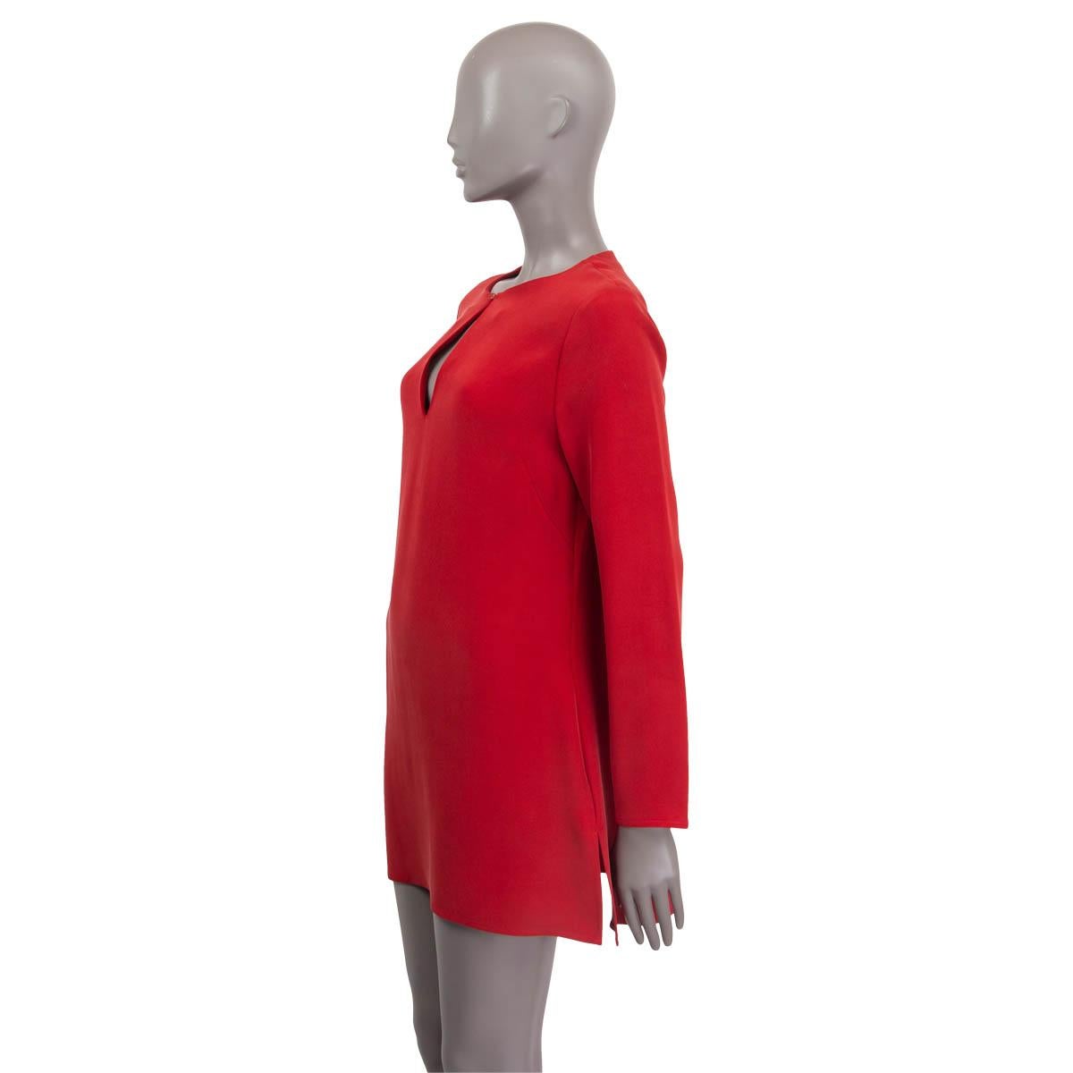 Red RALPH LAUREN red silk blend KEYHOLE Long Sleeve Mini Dress 10 L For Sale
