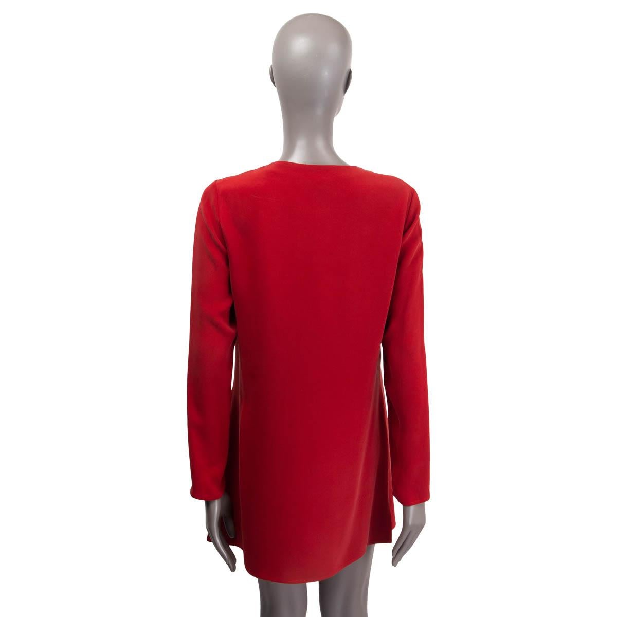 RALPH LAUREN red silk blend KEYHOLE Long Sleeve Mini Dress 10 L In Excellent Condition For Sale In Zürich, CH