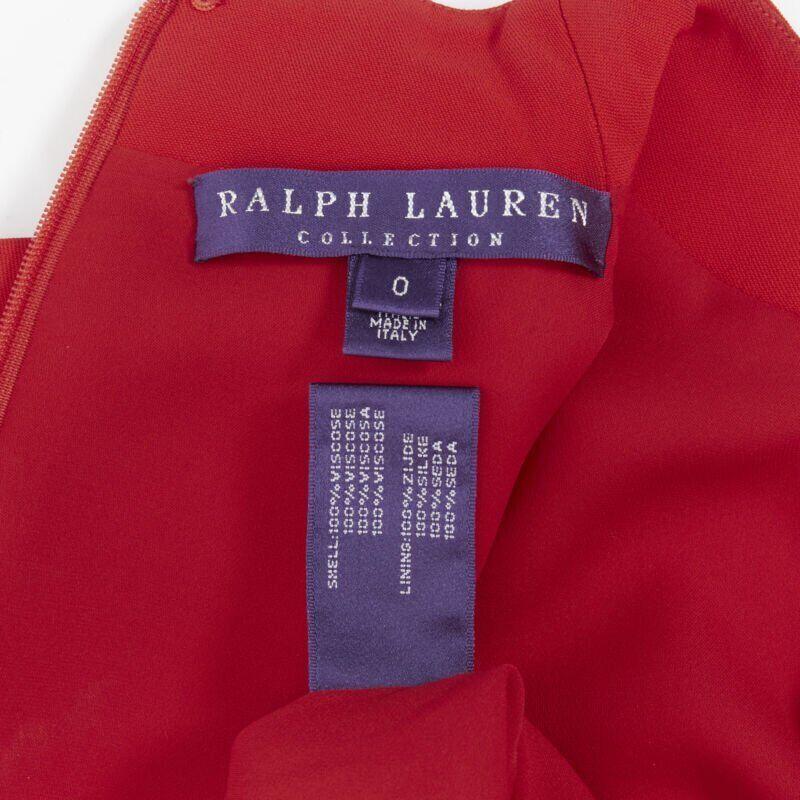 RALPH LAUREN red viscose crepe silk lined mock neck 3/4 sleeve top US0 XS For Sale 6
