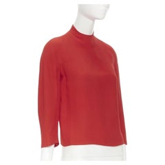 RALPH LAUREN red viscose crepe silk lined mock neck 3/4 sleeve top US0 XS