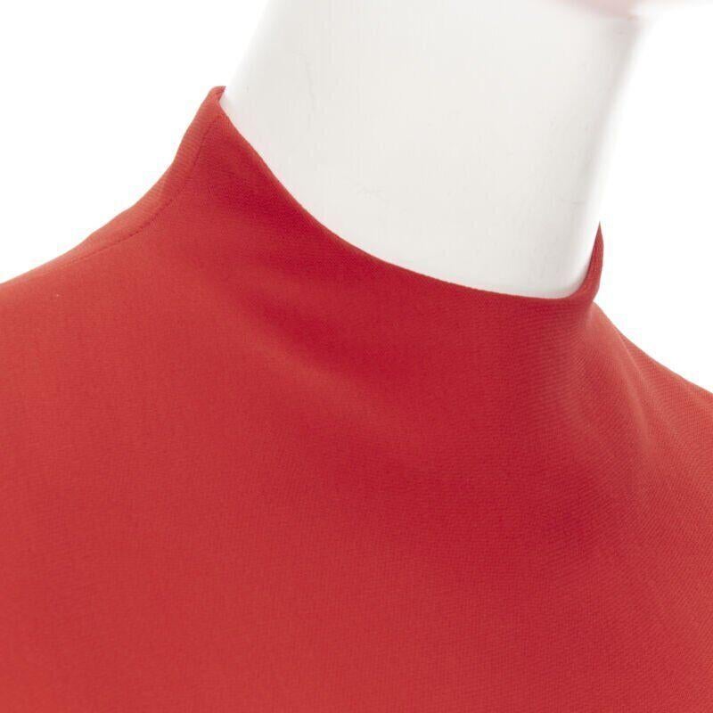 Red RALPH LAUREN red viscose crepe silk lined mock neck 3/4 sleeve top US0 XS For Sale