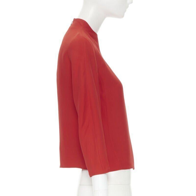RALPH LAUREN red viscose crepe silk lined mock neck 3/4 sleeve top US0 XS In Good Condition For Sale In Hong Kong, NT