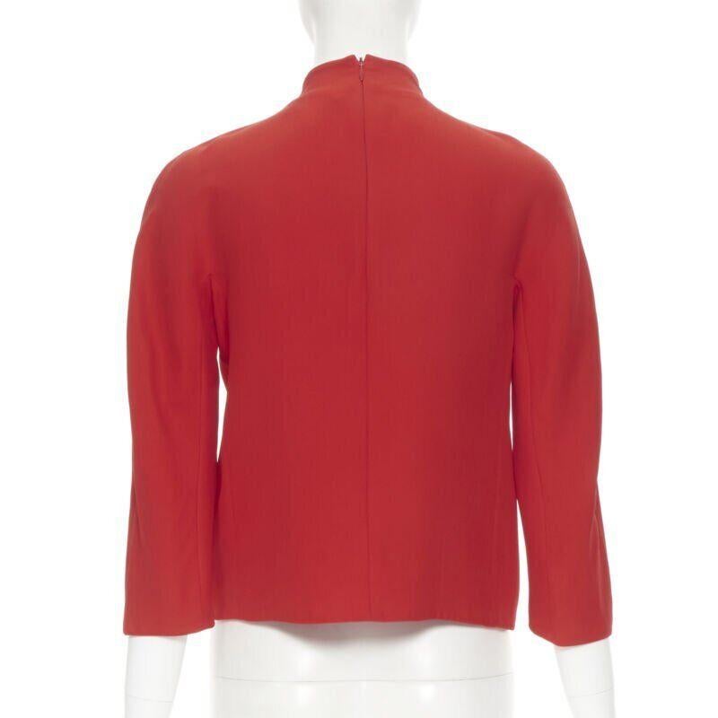 Women's RALPH LAUREN red viscose crepe silk lined mock neck 3/4 sleeve top US0 XS For Sale