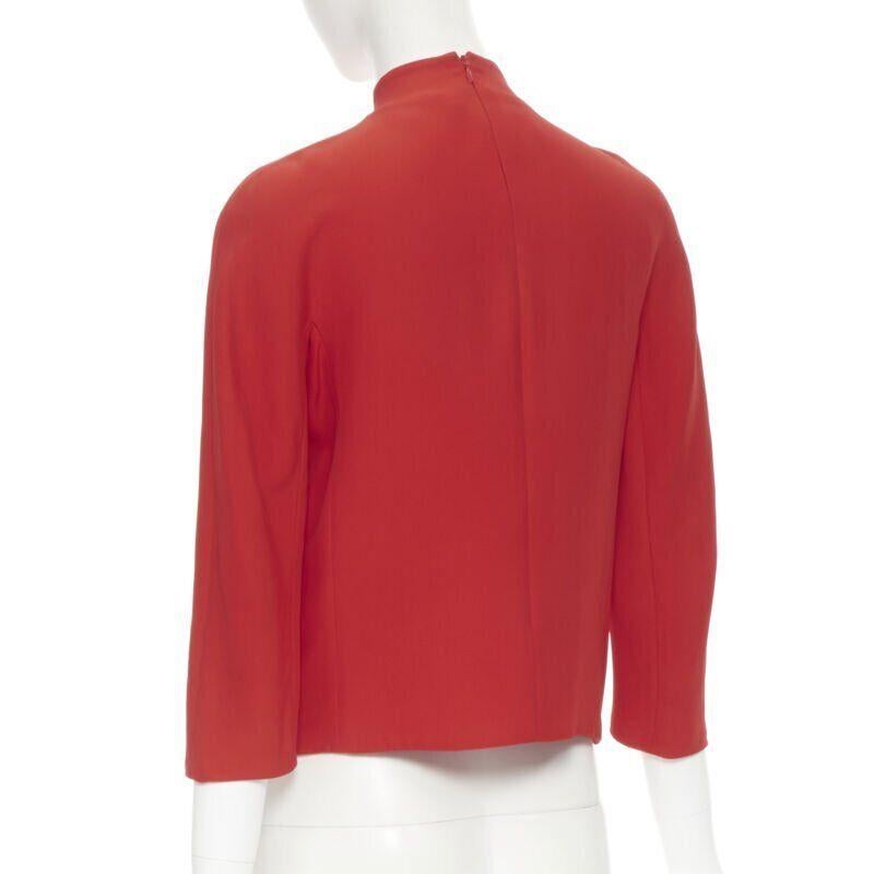 RALPH LAUREN red viscose crepe silk lined mock neck 3/4 sleeve top US0 XS For Sale 1