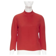 RALPH LAUREN - Top à col simulé et manches 3/4 en crêpe de viscose rouge doublé de soie US0 XS