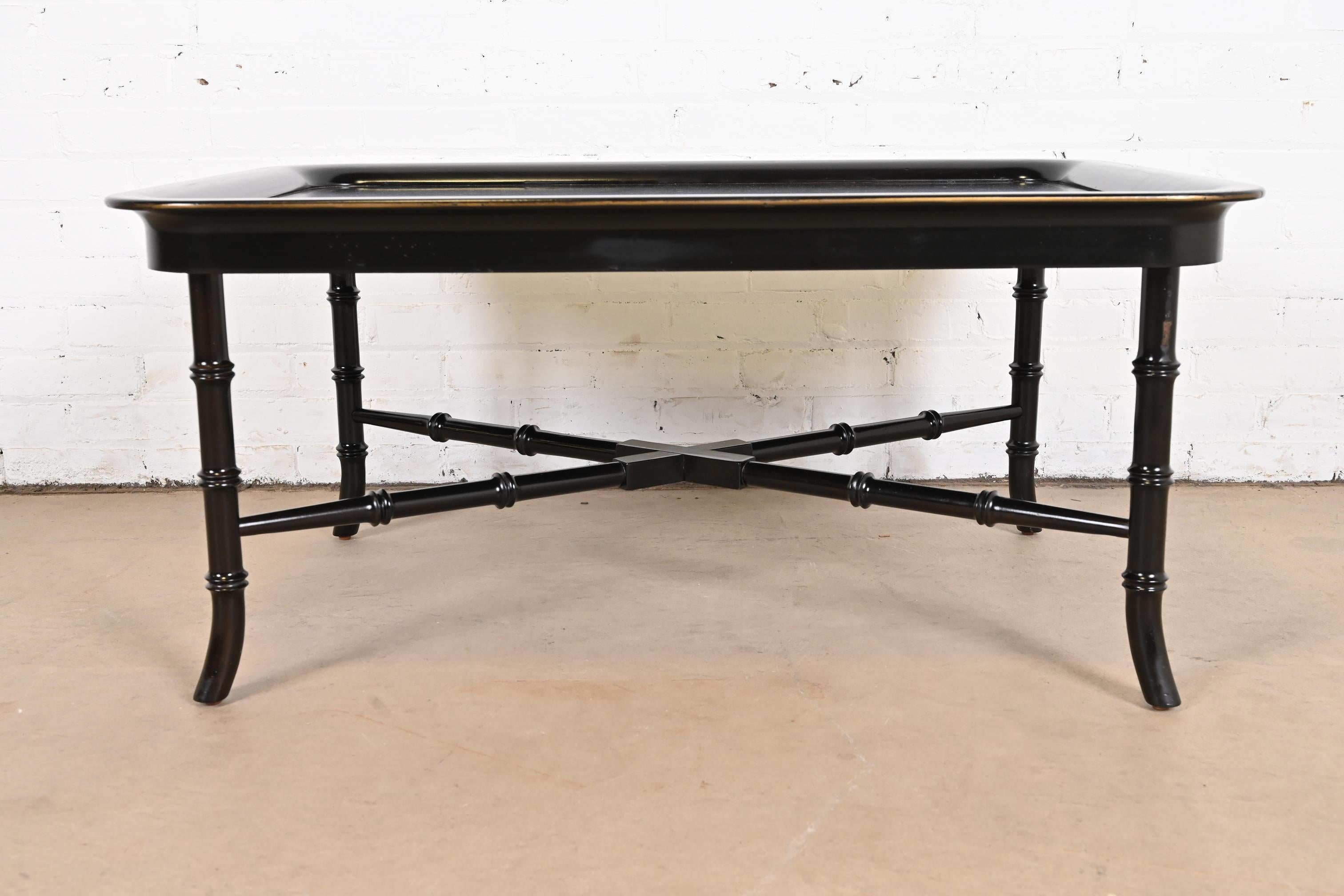 Ralph Lauren Regency Black Lacquer Faux Bamboo Coffee Table 5
