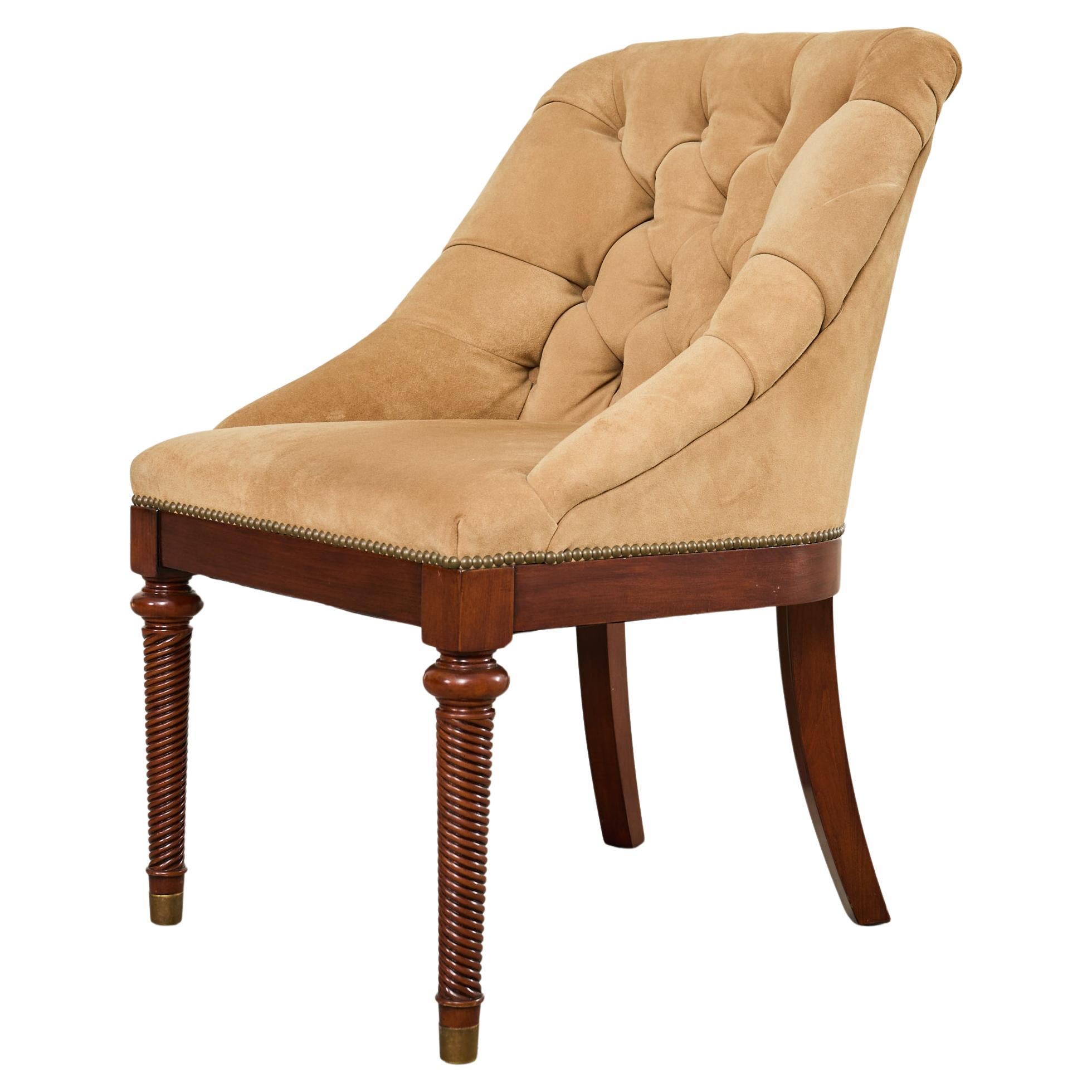 Ralph Lauren Regency Style Tufted Suede Mayfair Chair For Sale