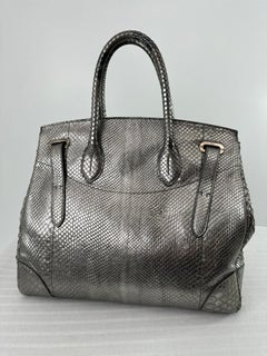 Ralph Lauren Ricky 33 Silver Metallic Snakeskin Handbag with Silver Hardware