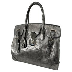 Ralph Lauren Ricky 33 Silver Metallic Snakeskin Handbag with Silver Hardware