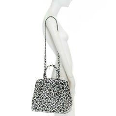 RALPH LAUREN Ricky black white geometric leather top handle satchel shoulder bag