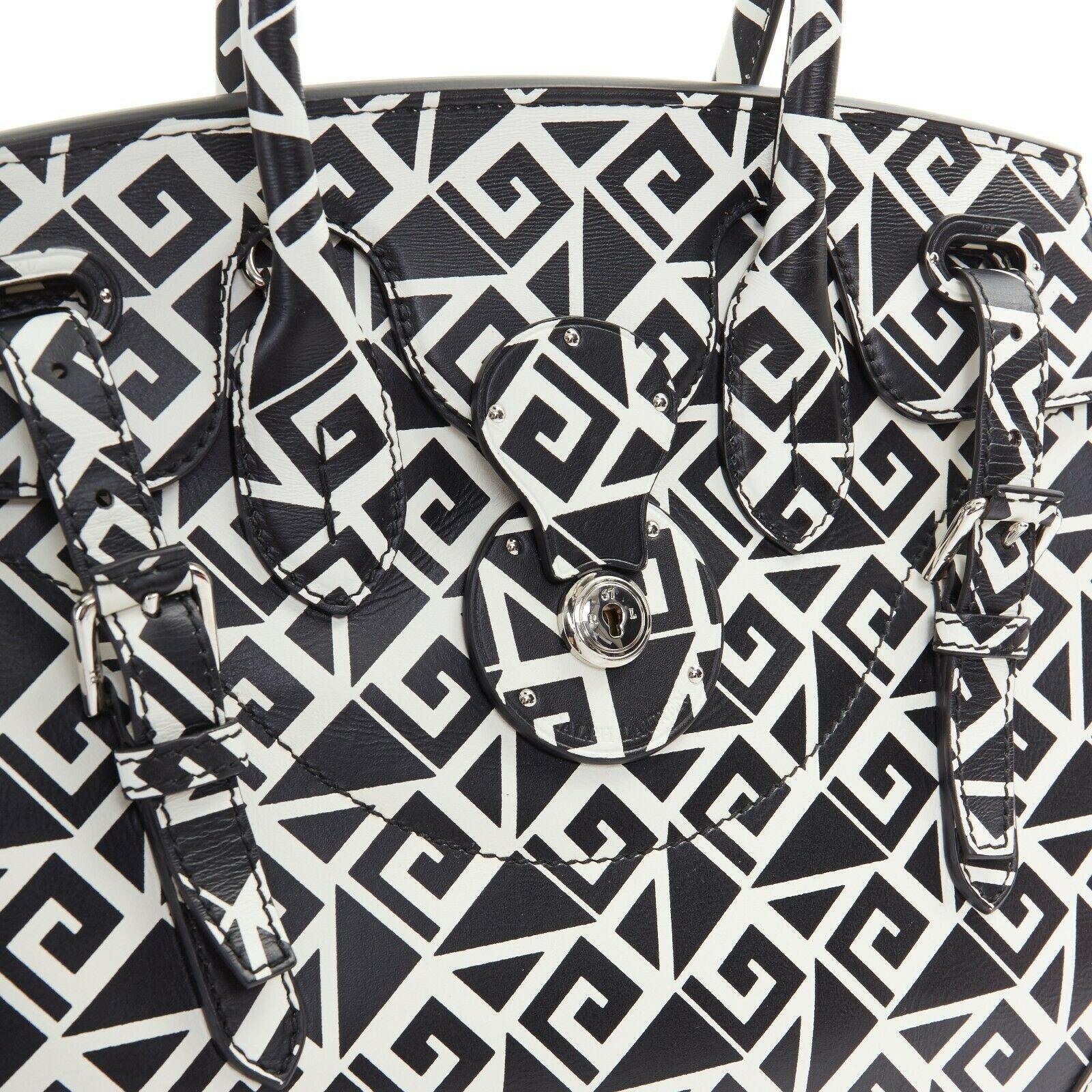 RALPH LAUREN Ricky black white geometric leather top handle satchel shoulder bag In Good Condition In Hong Kong, NT