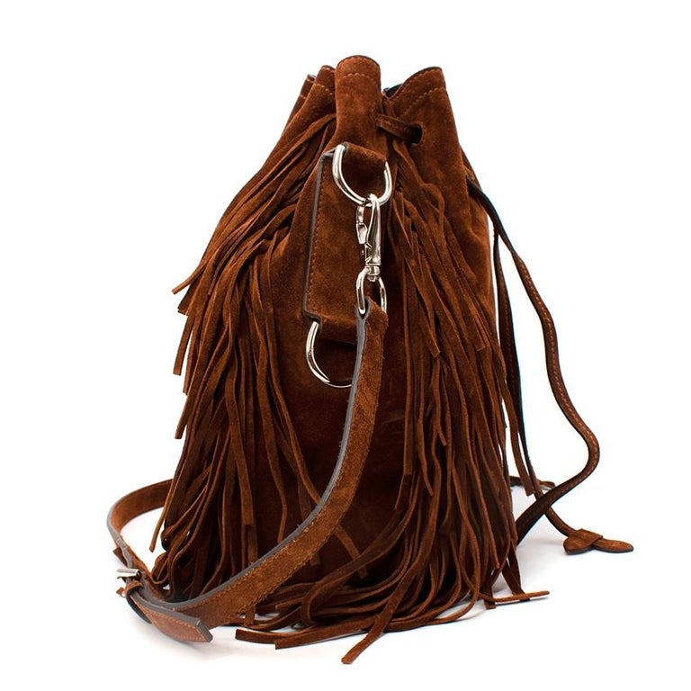 Ralph Lauren Ricky Brown Fringed Suede Bucket Bag For Sale at 1stDibs