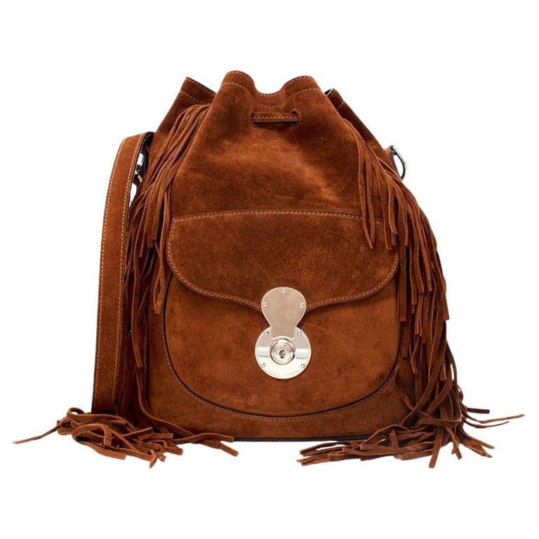 Ralph Lauren Ricky Brown Fringed Suede Bucket Bag For Sale at 1stDibs