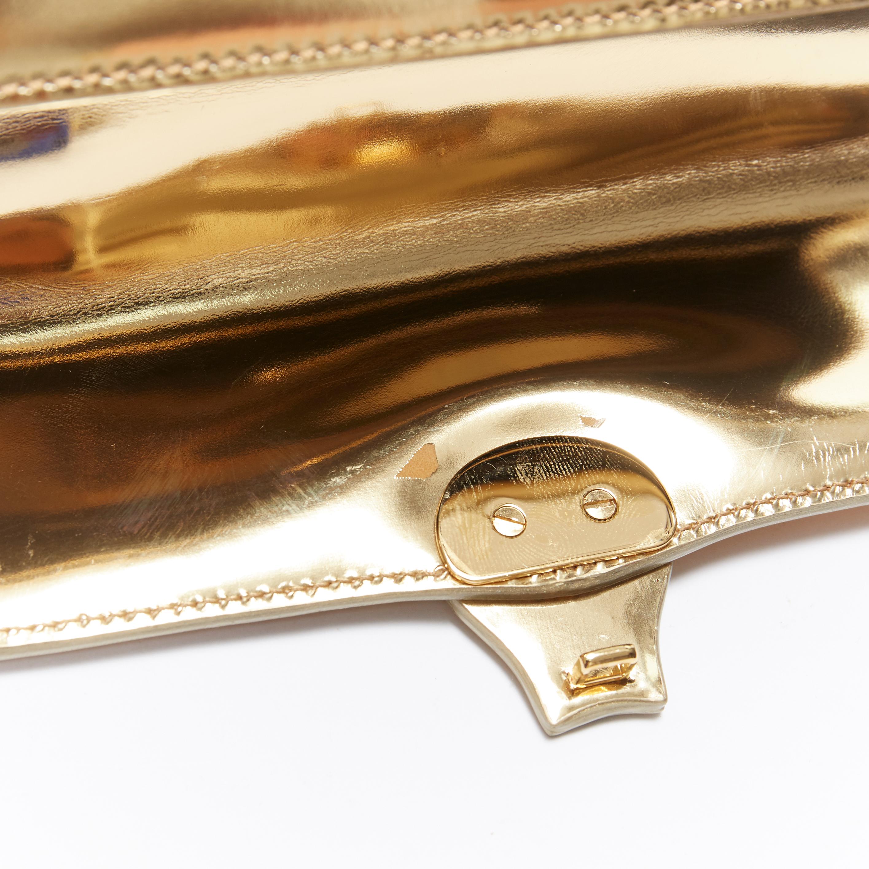 RALPH LAUREN Ricky mirrored gold lock flap leather crossbody small satchel bag 7