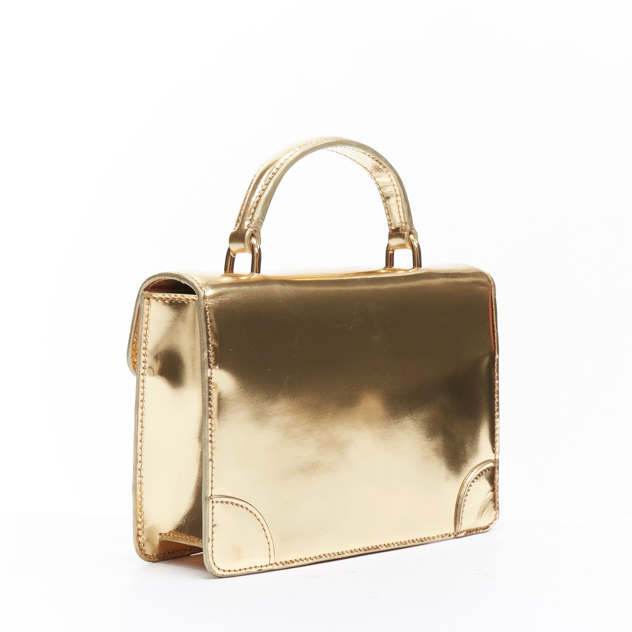 RALPH LAUREN Ricky mirrored gold lock flap leather crossbody small satchel bag 1