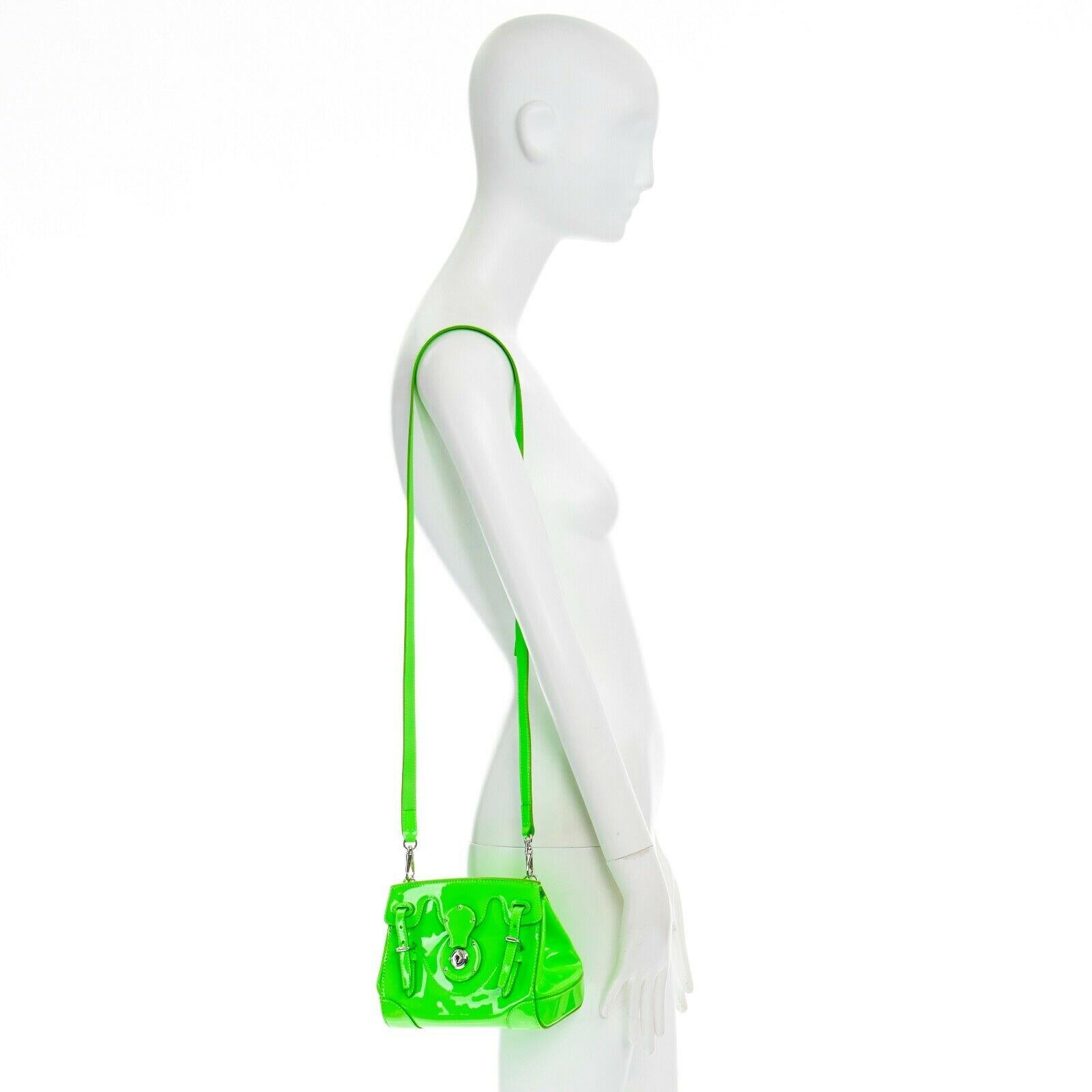 RALPH LAUREN Ricky neon green patent leather small crossbody shoulder bag Reference: LNKO/A00976 
Brand: Ralph Lauren 
Model: Ricky 
Material: Patent Leather 
Color: Green 
Pattern: Solid 
Closure: Lock 
Extra Detail: Signature Ricky bag. Neon green