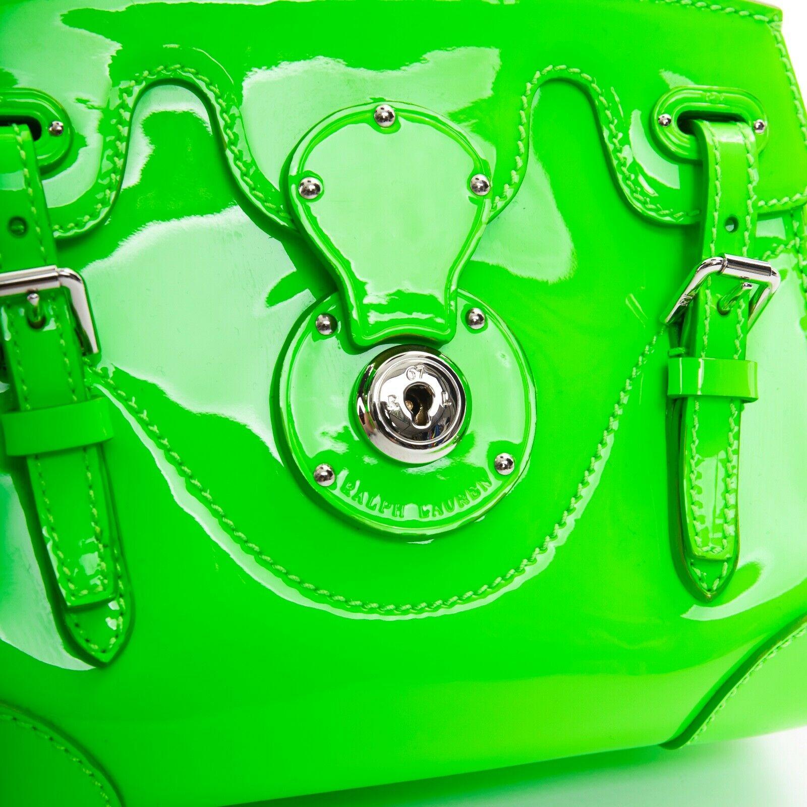 RALPH LAUREN Ricky neon green patent leather small crossbody shoulder bag In Fair Condition In Hong Kong, NT