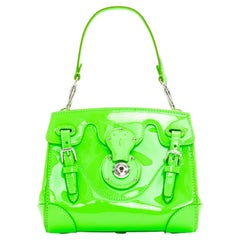 Used RALPH LAUREN Ricky neon green patent leather small crossbody shoulder bag