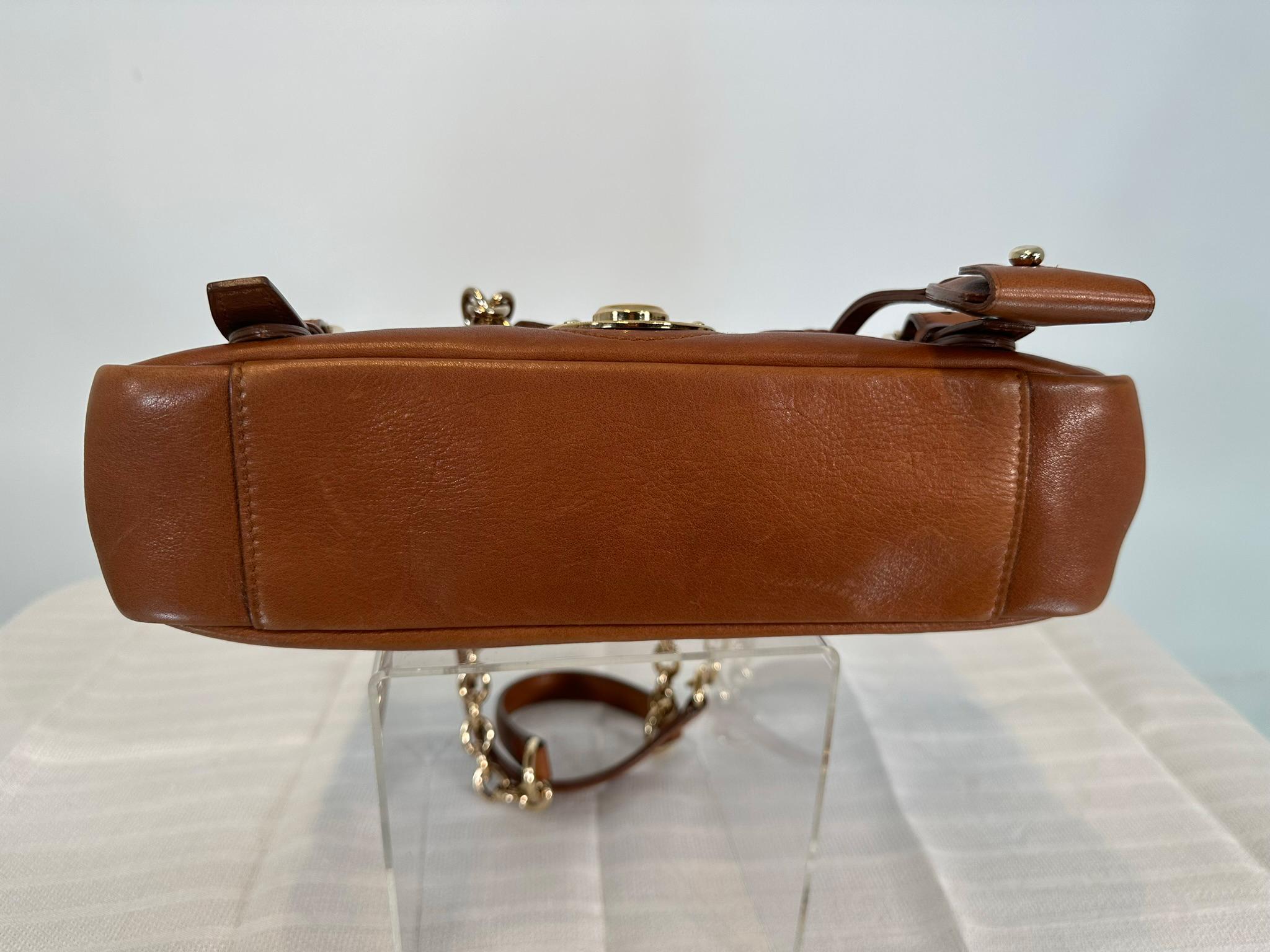 Ralph Lauren Ricky Shoulder Bag Chain Handles Cognac Leather Gold Hardware 5