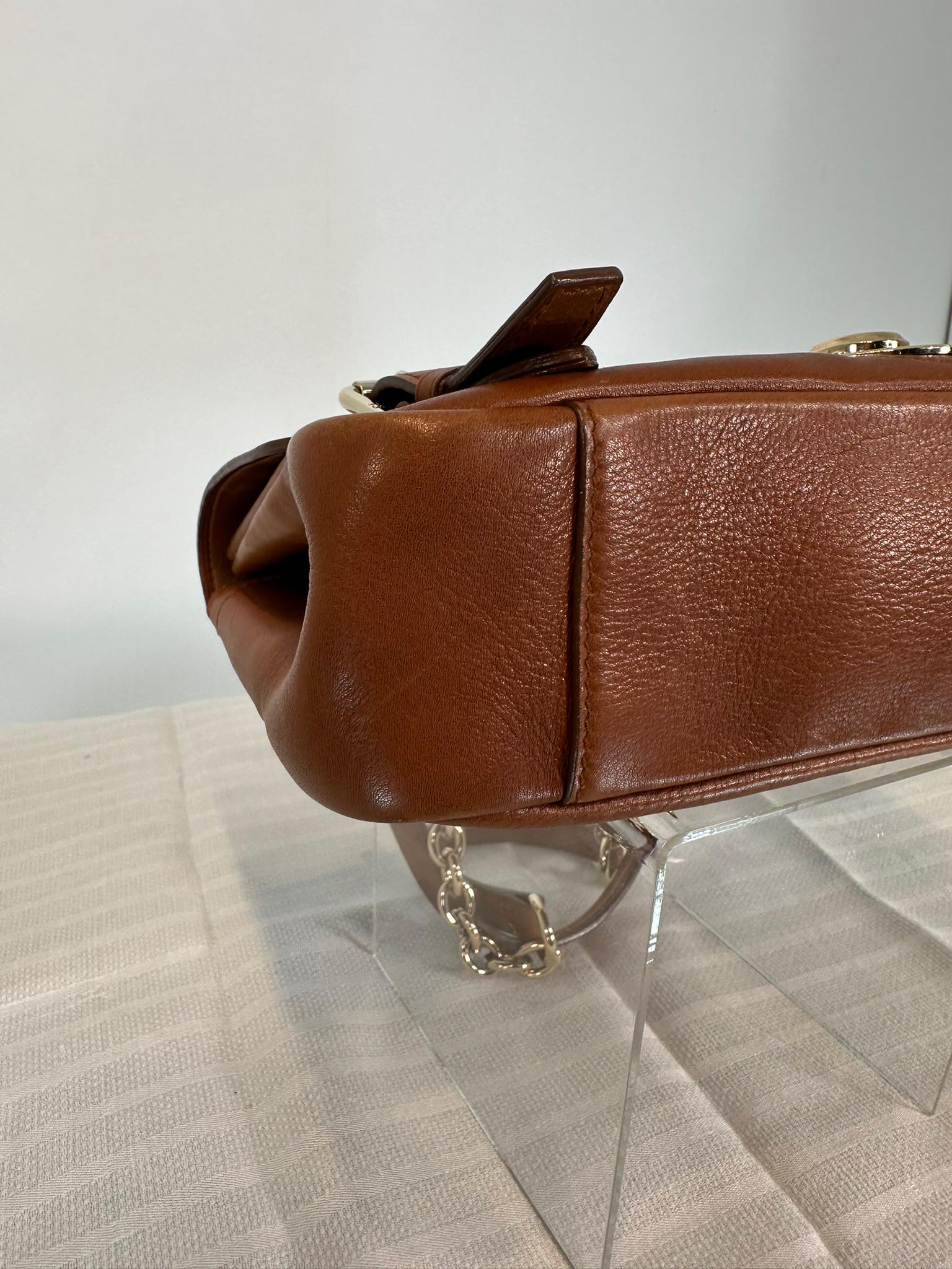 Ralph Lauren Ricky Shoulder Bag Chain Handles Cognac Leather Gold Hardware 6