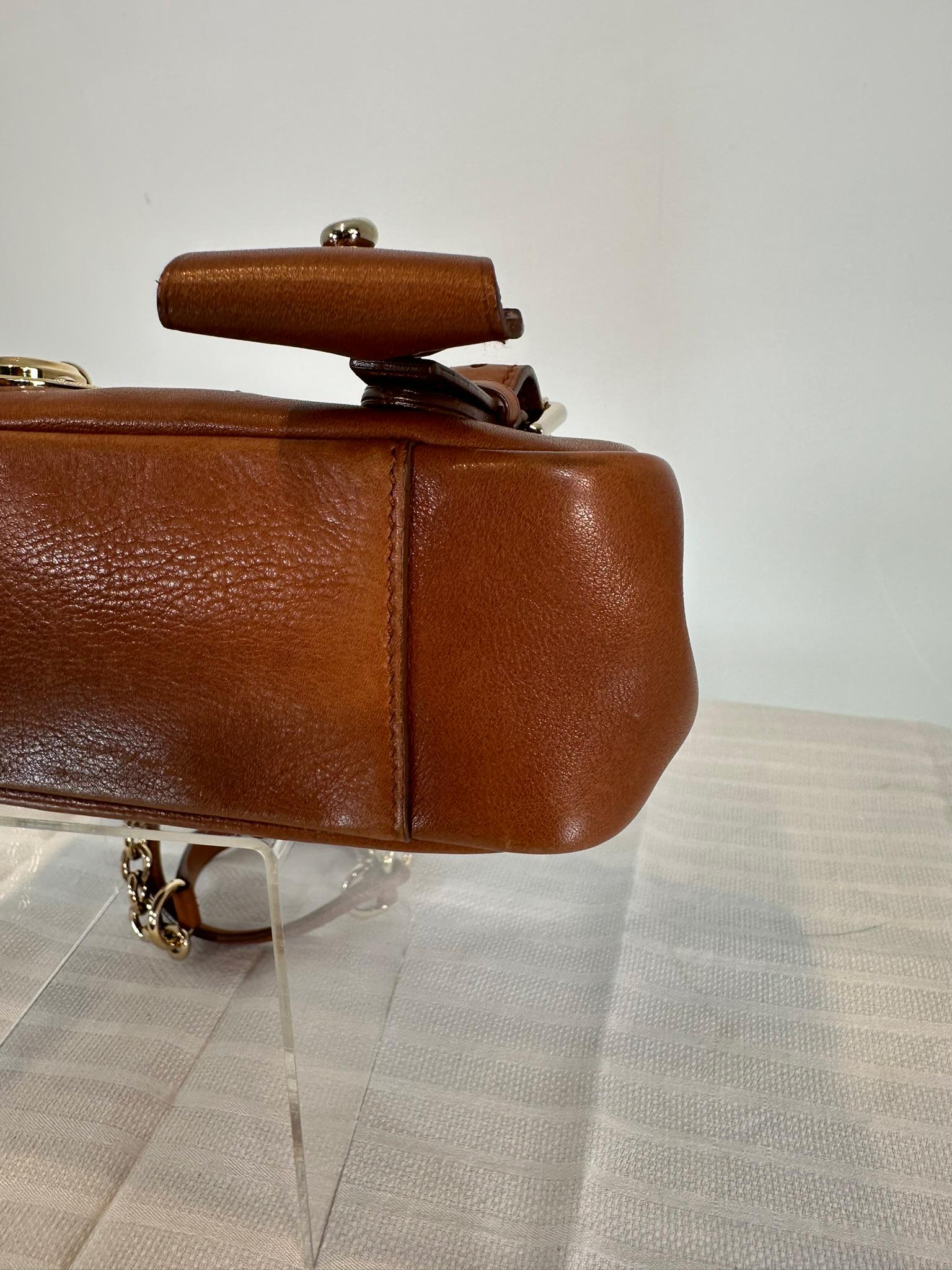 Ralph Lauren Ricky Shoulder Bag Chain Handles Cognac Leather Gold Hardware 7