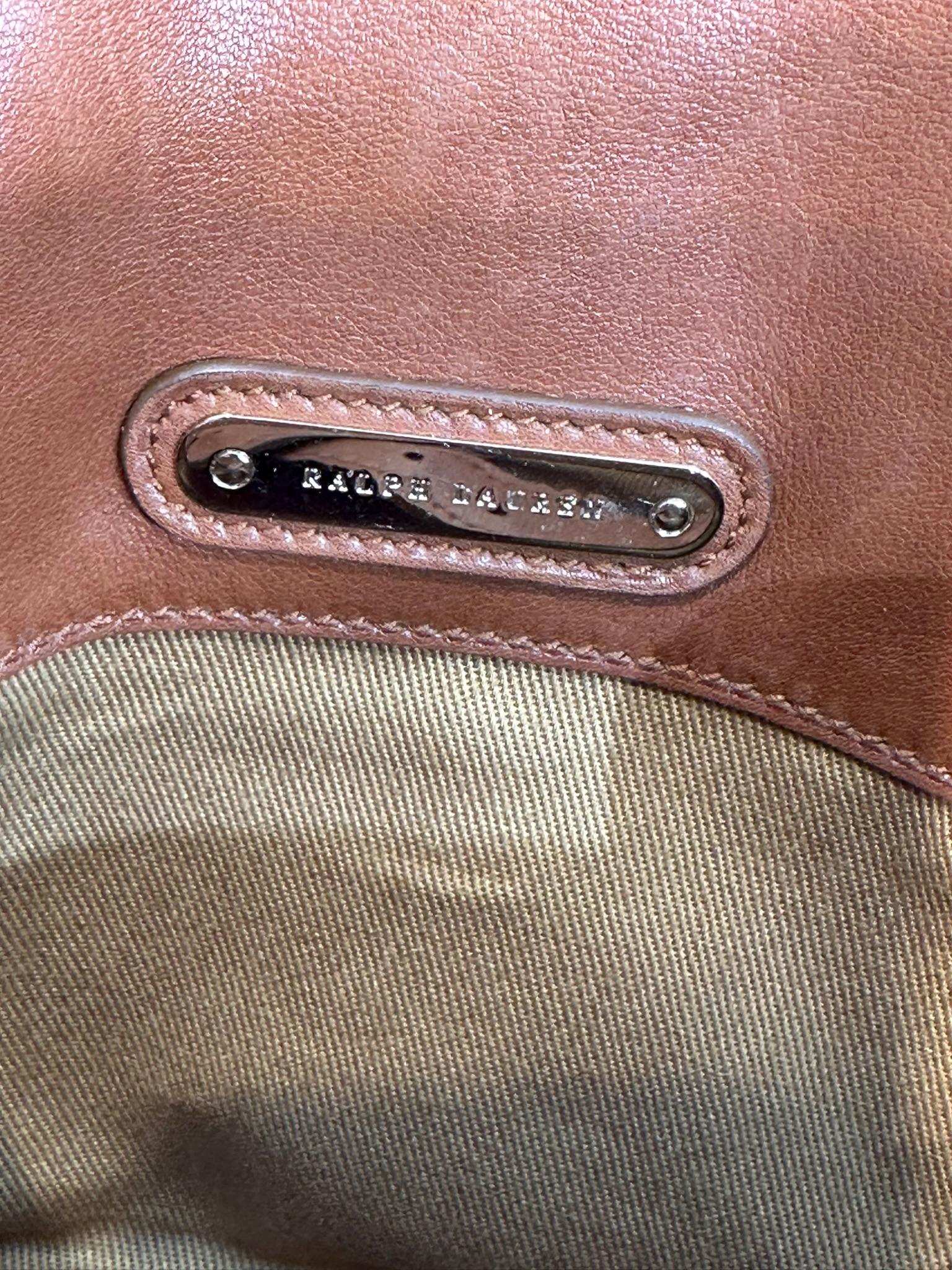 Ralph Lauren Ricky Shoulder Bag Chain Handles Cognac Leather Gold Hardware 10