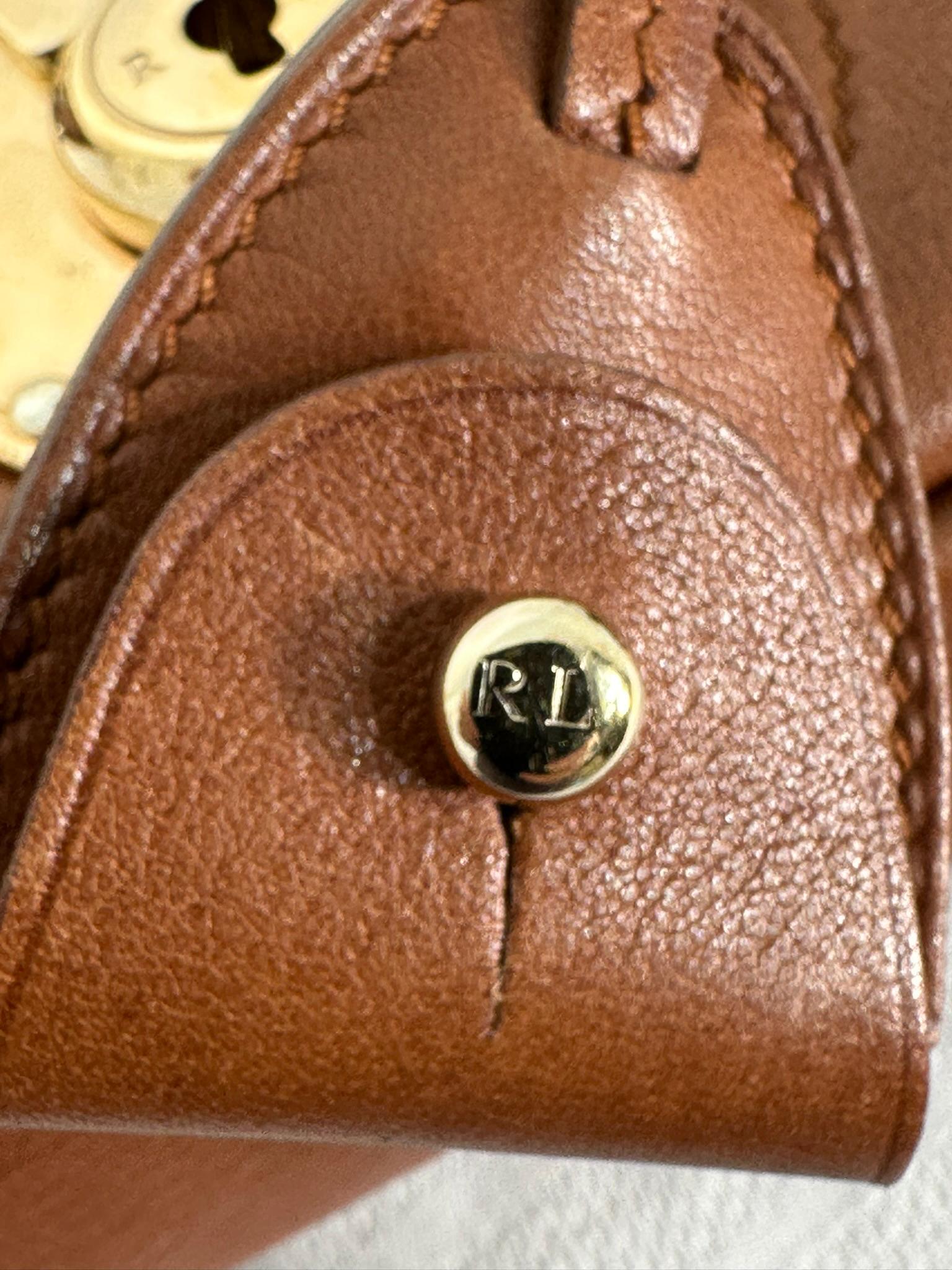 Ralph Lauren Ricky Shoulder Bag Chain Handles Cognac Leather Gold Hardware 11