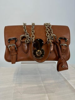 Ralph Lauren Ricky Shoulder Bag Chain Handles Cognac Leather Gold Hardware