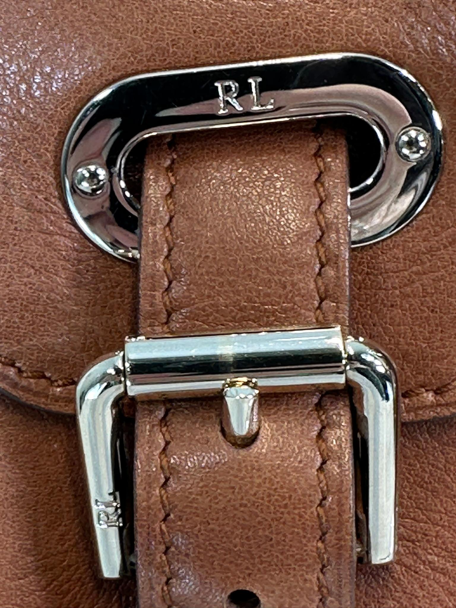 Women's Ralph Lauren Ricky Shoulder Bag Chain Handles Cognac Leather Gold Hardware