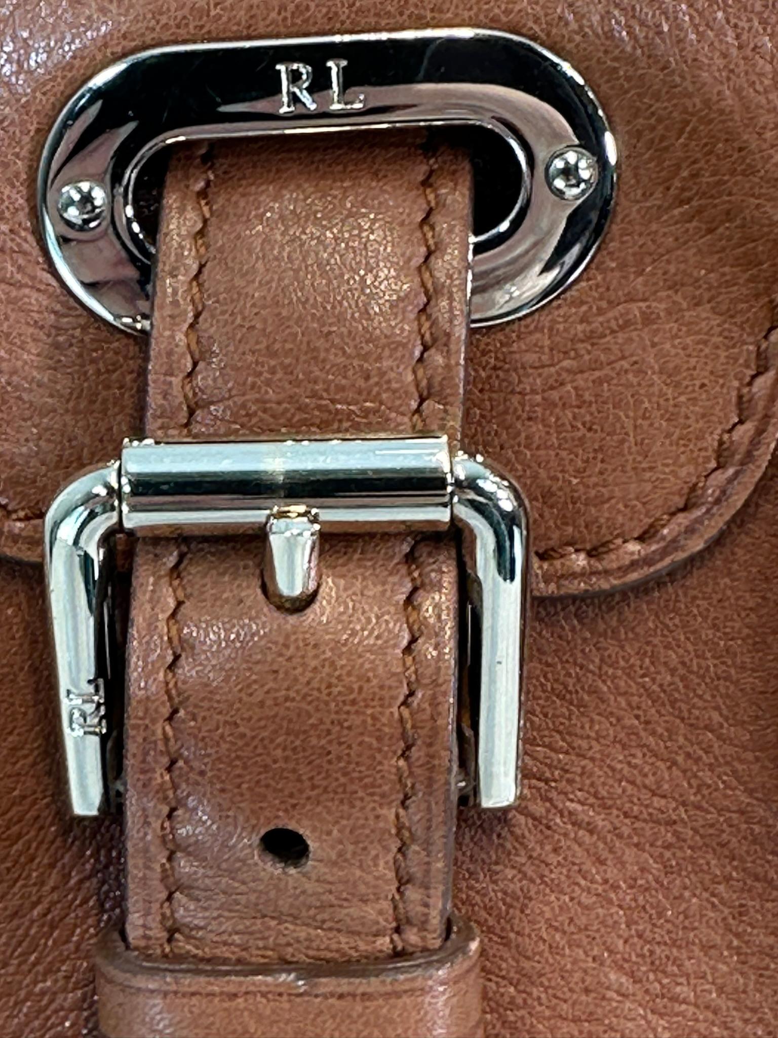 Ralph Lauren Ricky Shoulder Bag Chain Handles Cognac Leather Gold Hardware 1