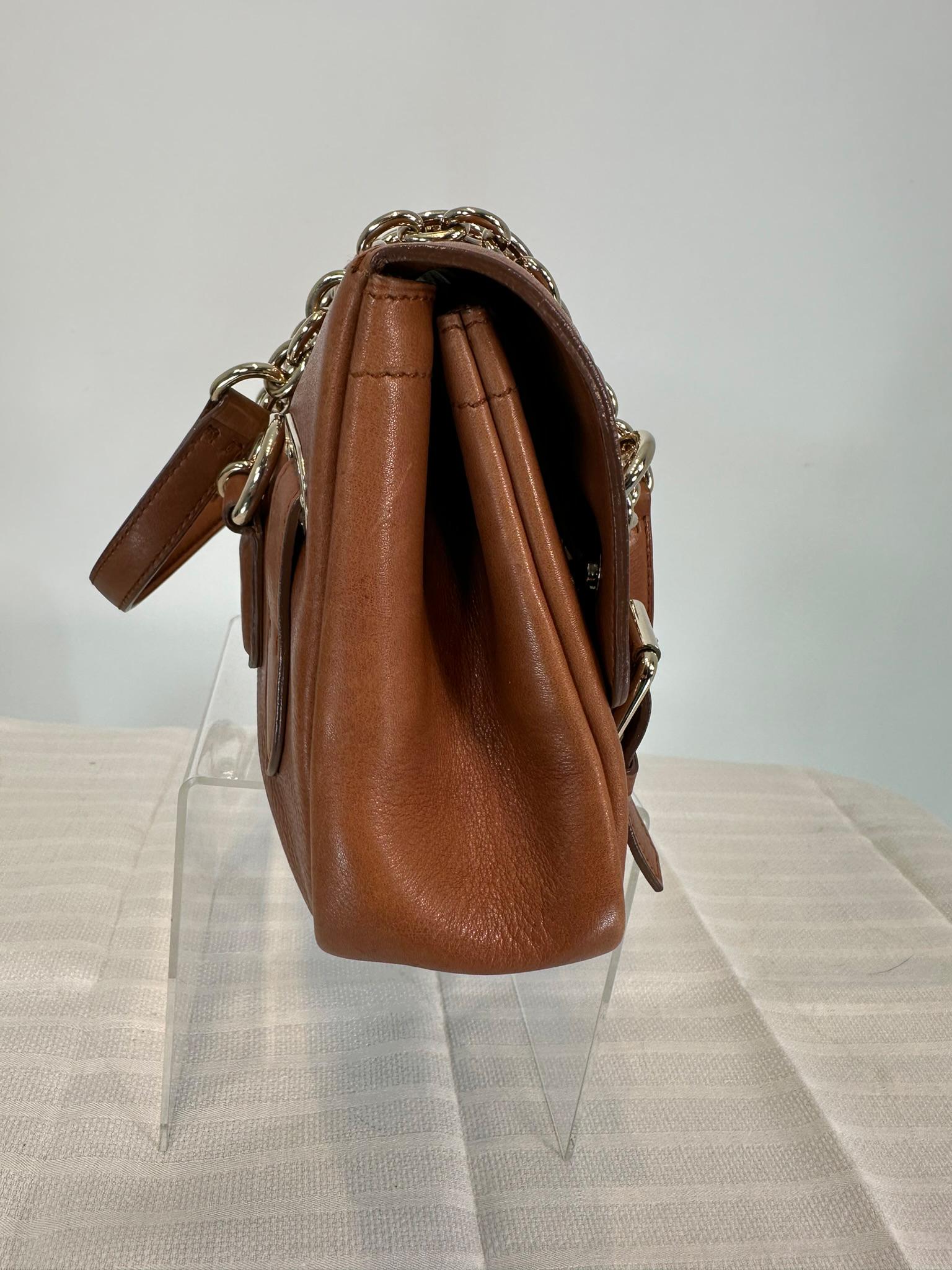 Ralph Lauren Ricky Shoulder Bag Chain Handles Cognac Leather Gold Hardware 2