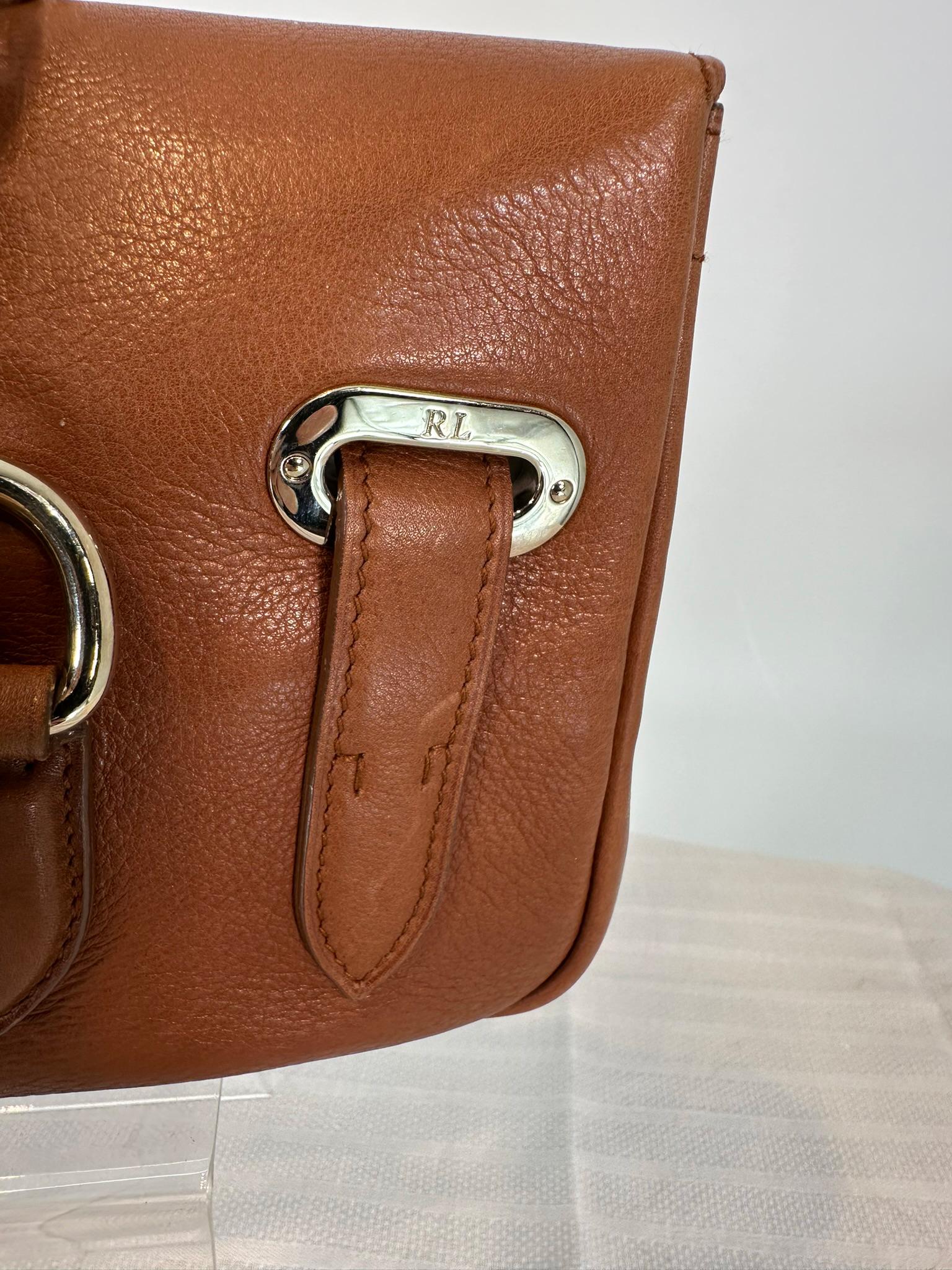 Ralph Lauren Ricky Shoulder Bag Chain Handles Cognac Leather Gold Hardware 3