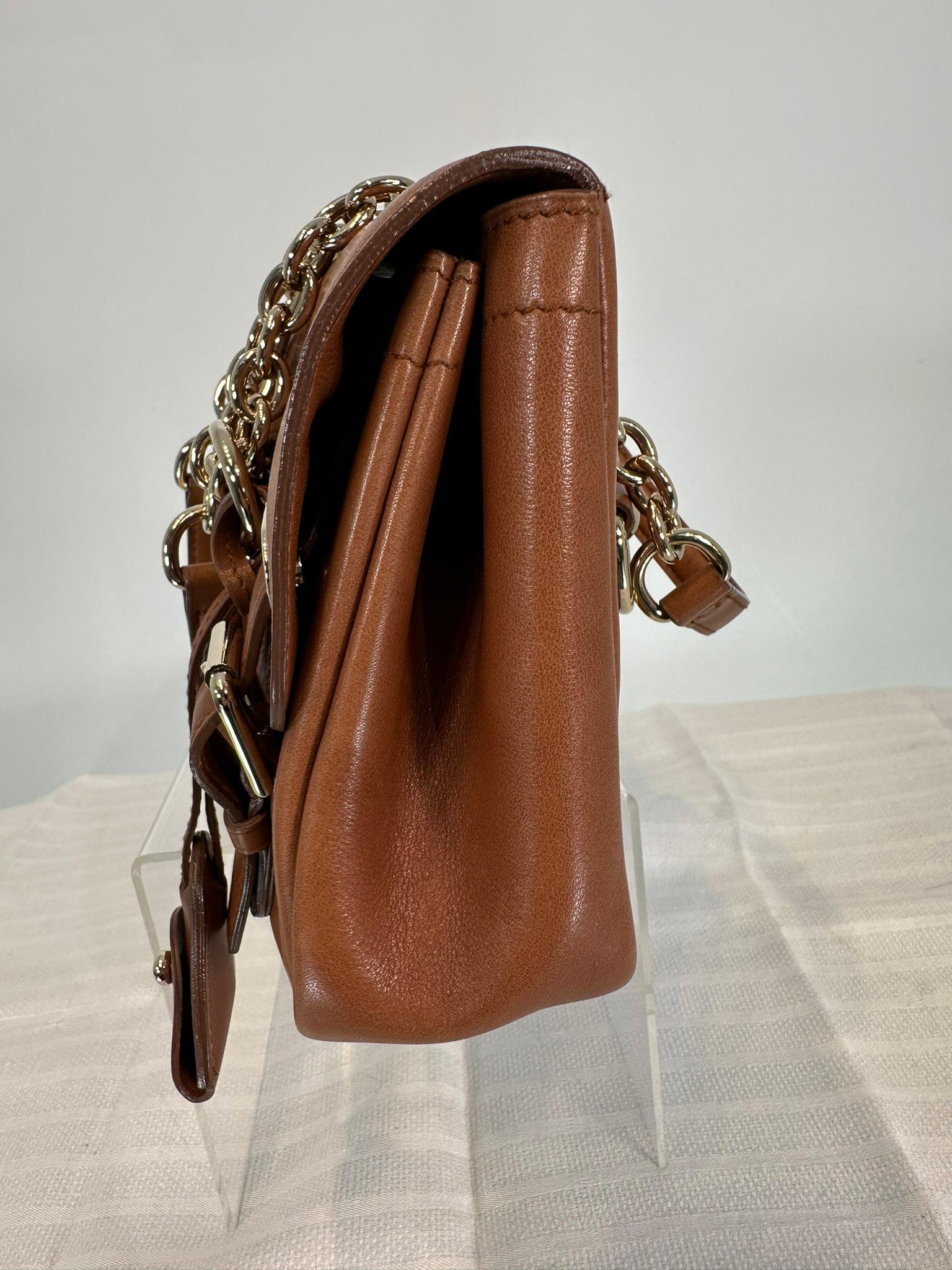 Ralph Lauren Ricky Shoulder Bag Chain Handles Cognac Leather Gold Hardware 4