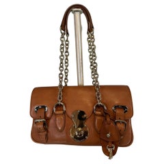 Ralph Lauren Ricky Shoulder Bag Chain Handles Cognac Leather Gold Hardware