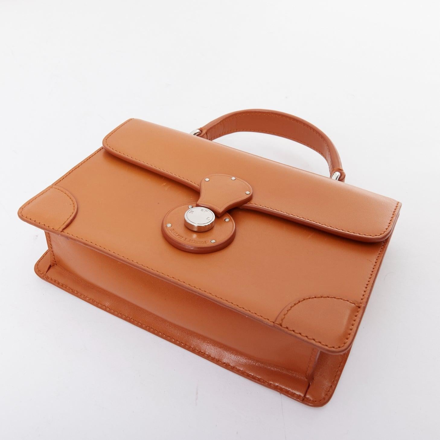 RALPH LAUREN Ricky tan leather silver hardware top handle crossbody satchel bag 2