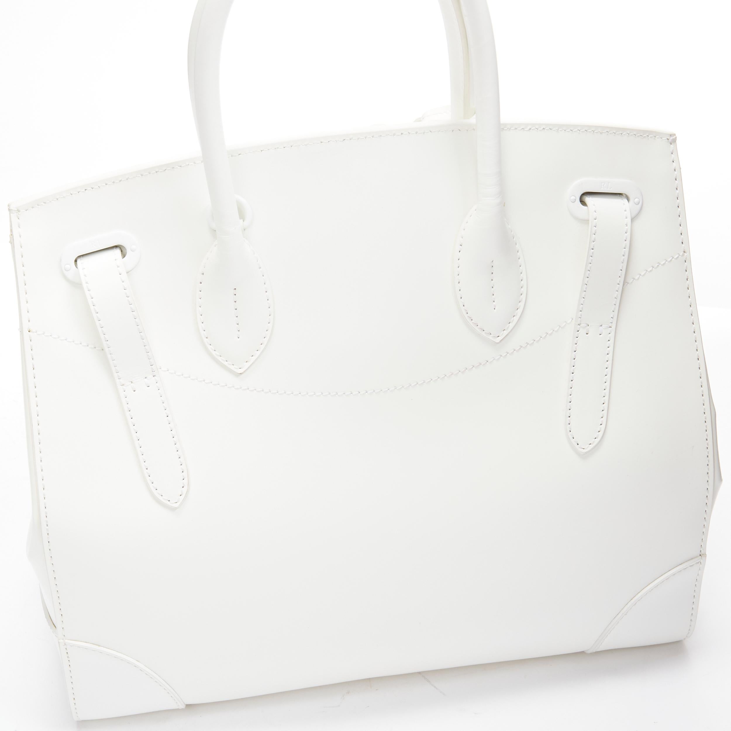 RALPH LAUREN Ricky white smooth leather tonal buckles top handle bag 6