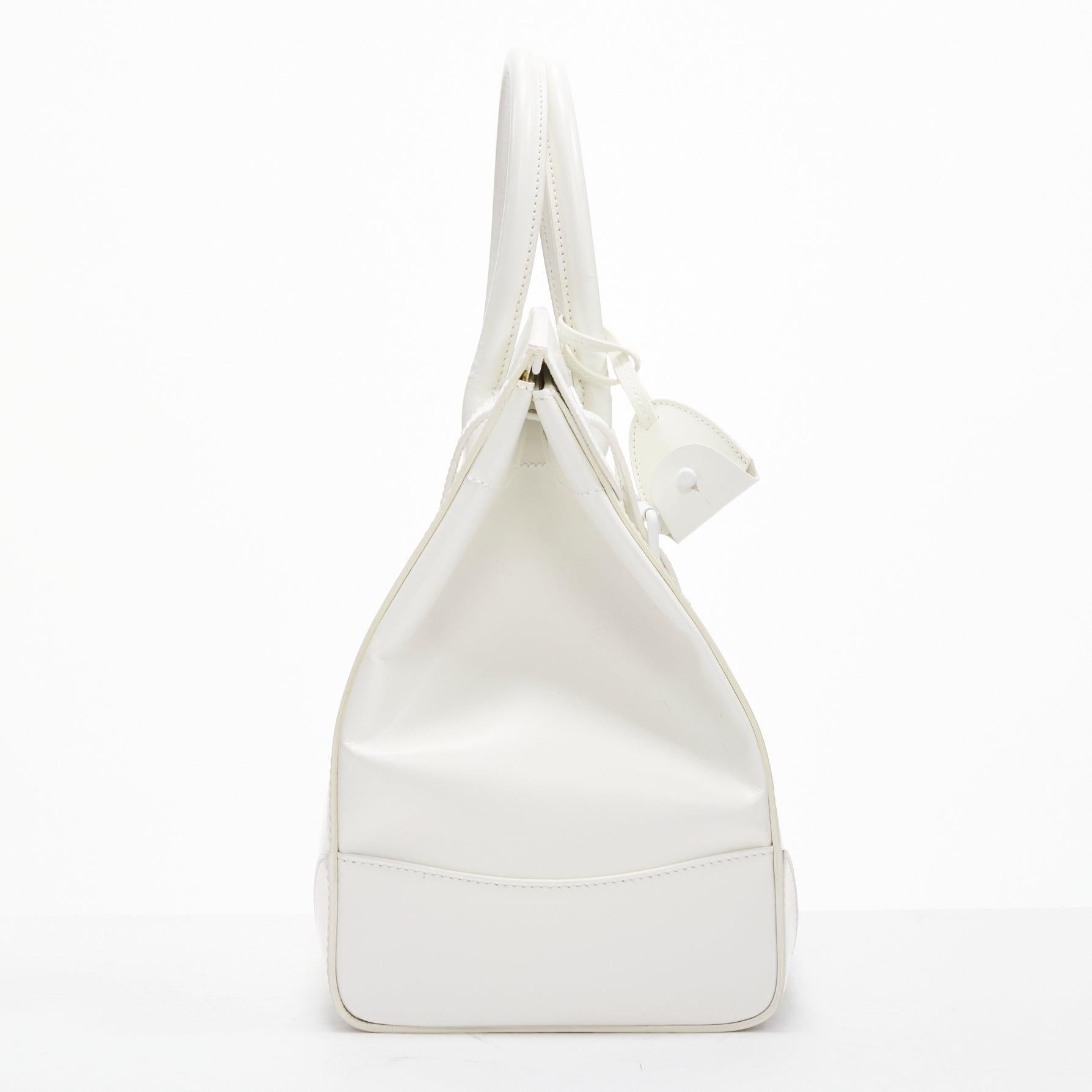 RALPH LAUREN Ricky white smooth leather tonal buckles top handle bag In Excellent Condition In Hong Kong, NT