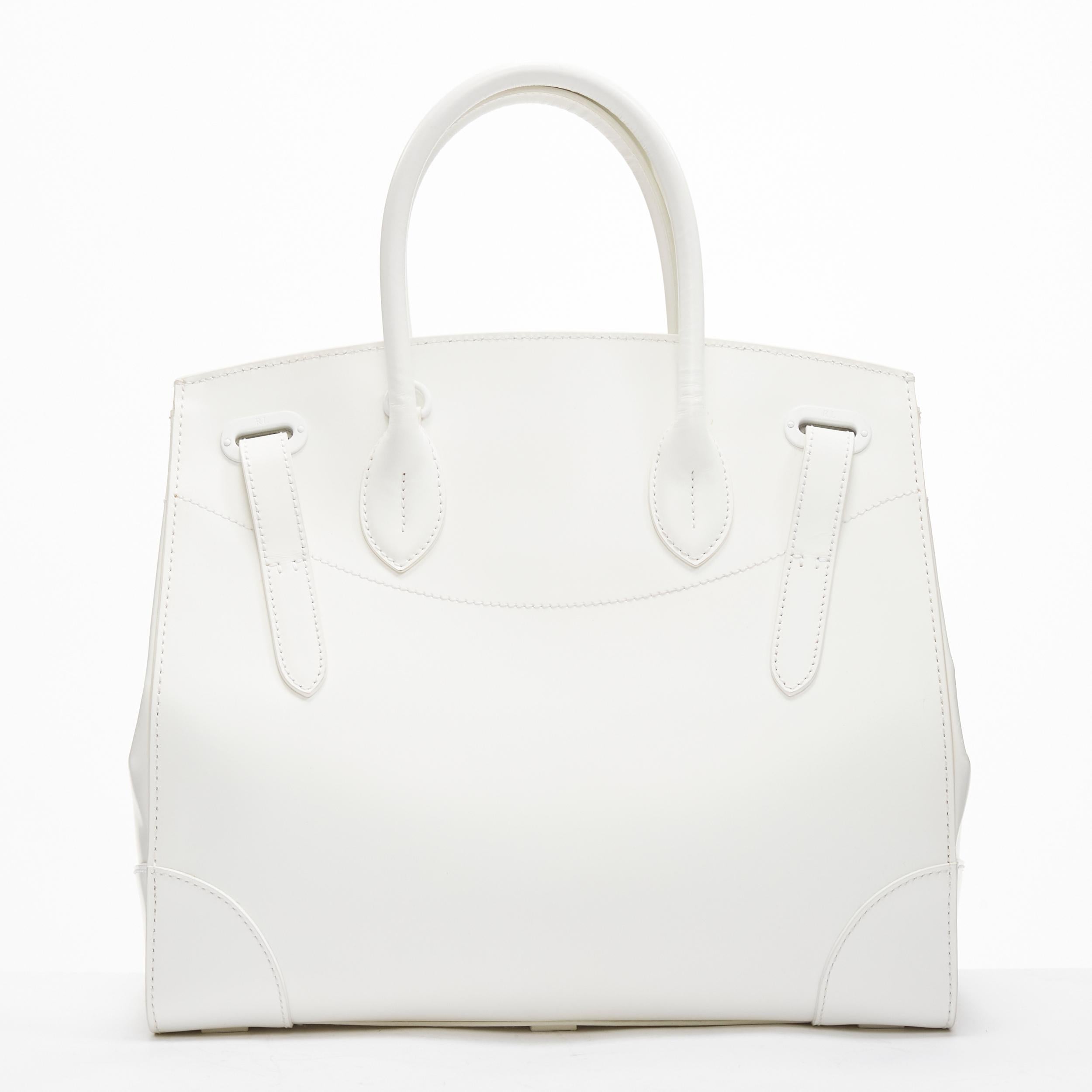 RALPH LAUREN Ricky white smooth leather tonal buckles top handle bag 1