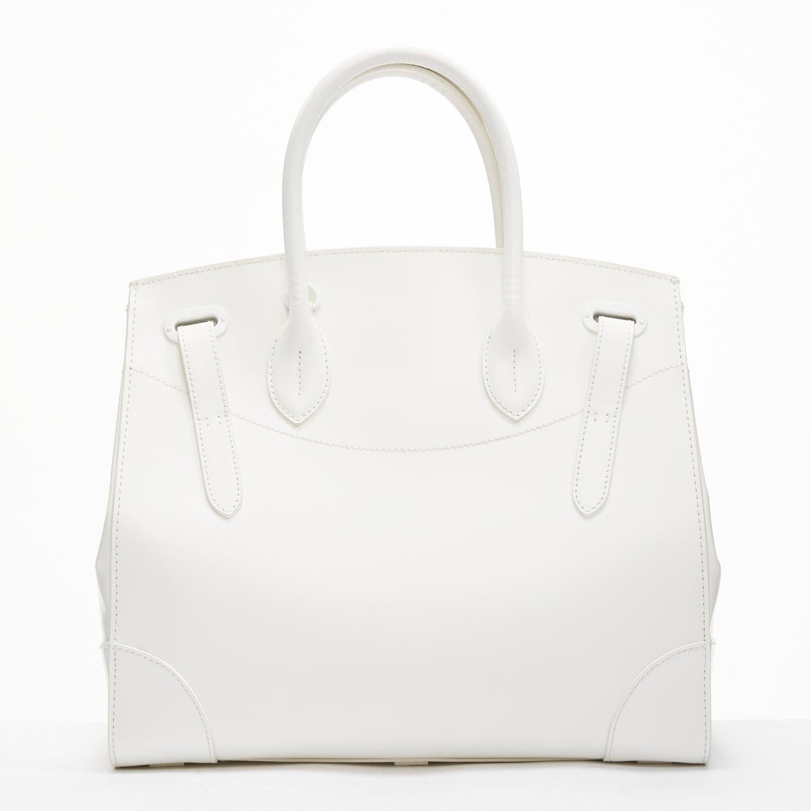 Women's RALPH LAUREN Ricky white smooth leather tonal buckles top handle bag