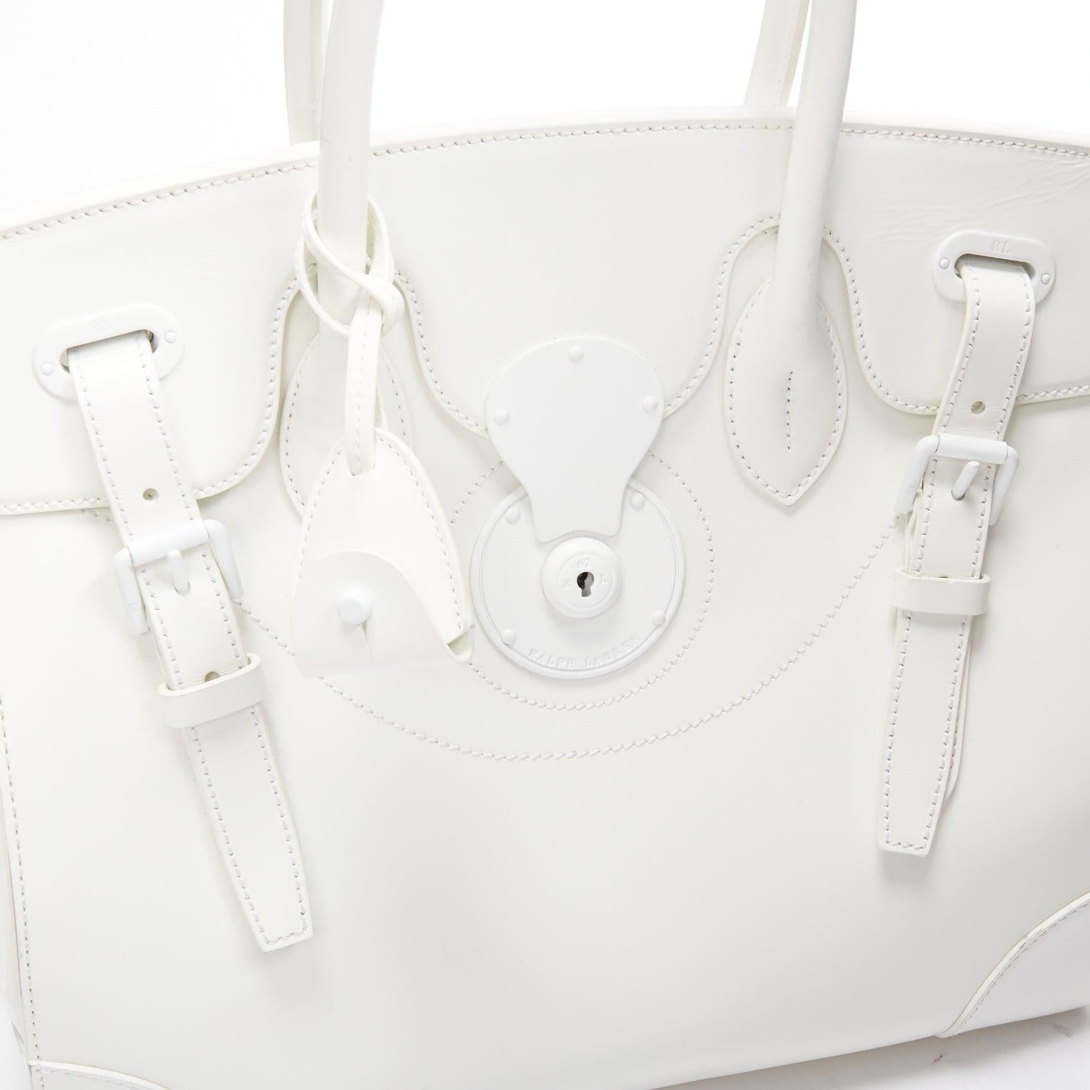 RALPH LAUREN Ricky white smooth leather tonal buckles top handle bag 2