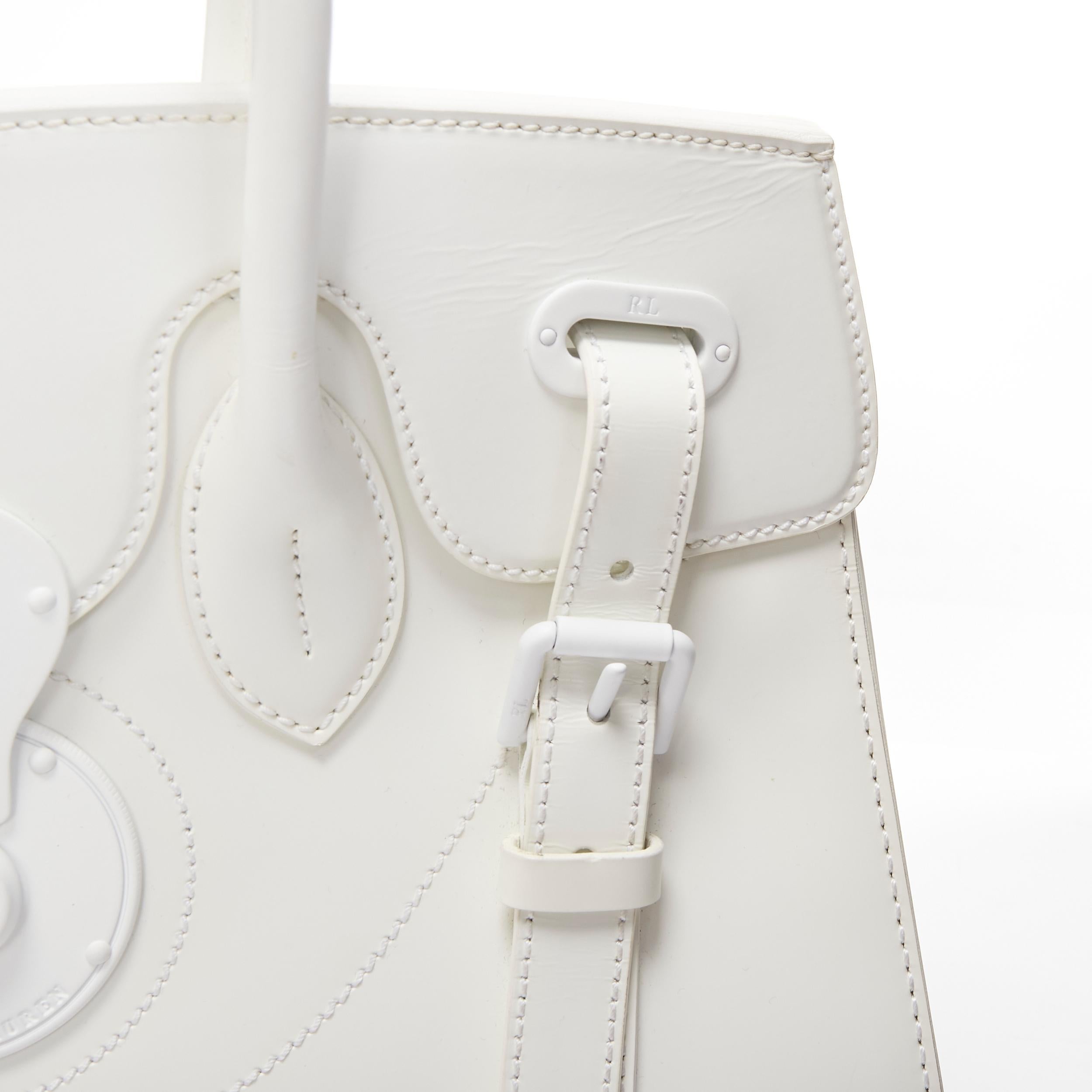 RALPH LAUREN Ricky white smooth leather tonal buckles top handle bag 4