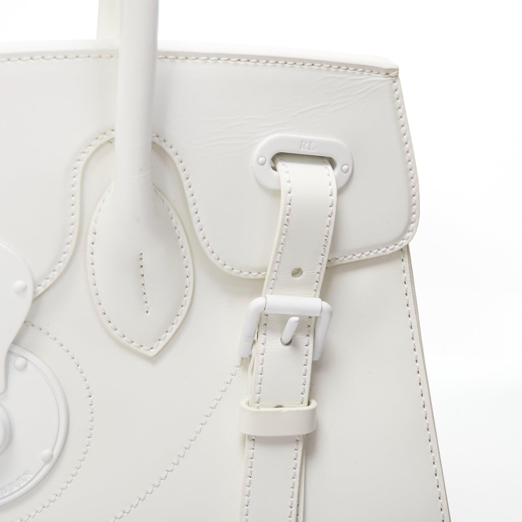 RALPH LAUREN Ricky white smooth leather tonal buckles top handle bag 3