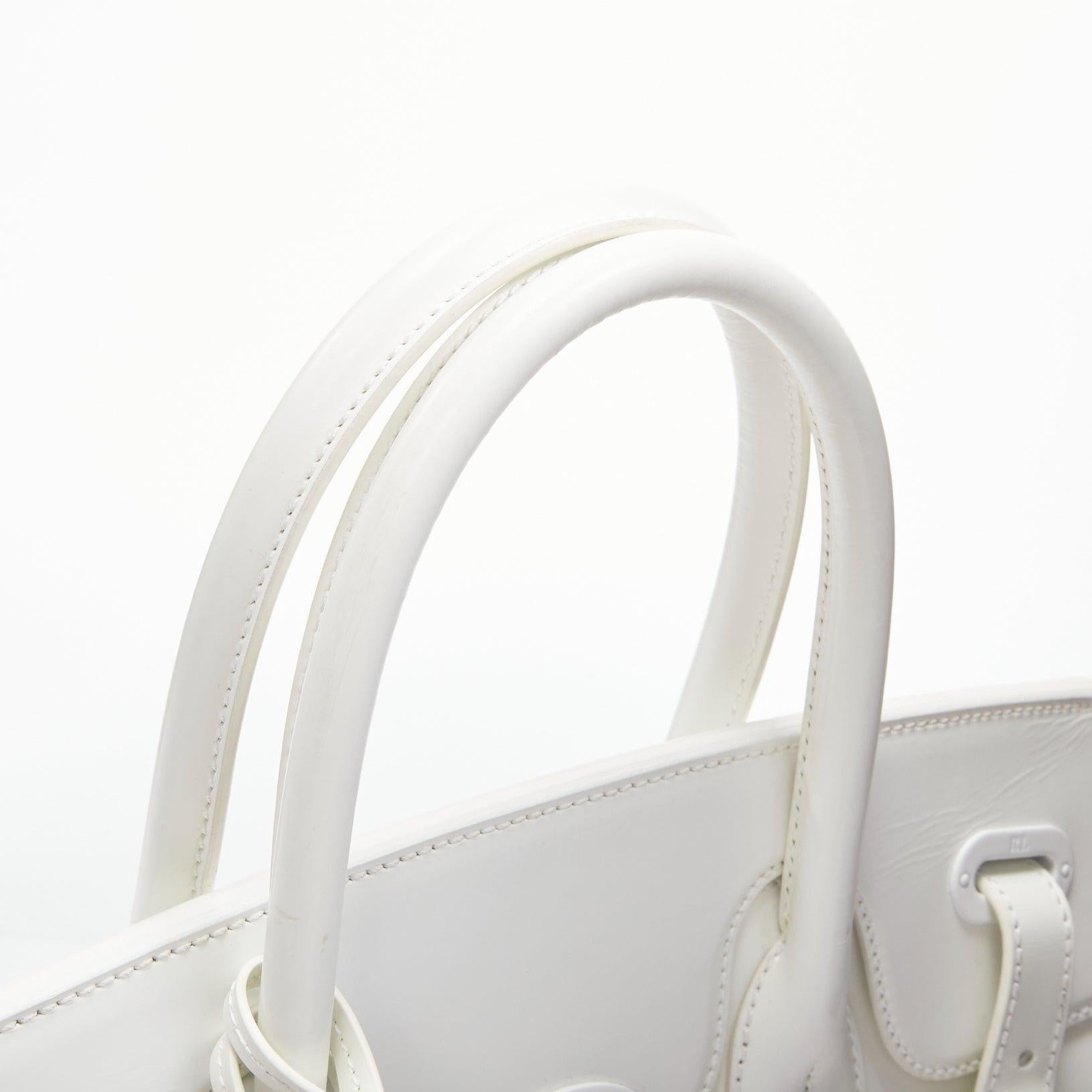 RALPH LAUREN Ricky white smooth leather tonal buckles top handle bag 4