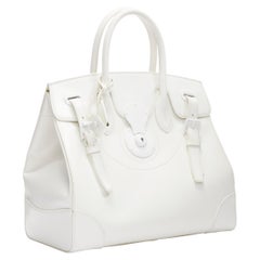 RALPH LAUREN Ricky white smooth leather tonal buckles top handle bag