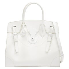 RALPH LAUREN Ricky white smooth leather tonal buckles top handle bag