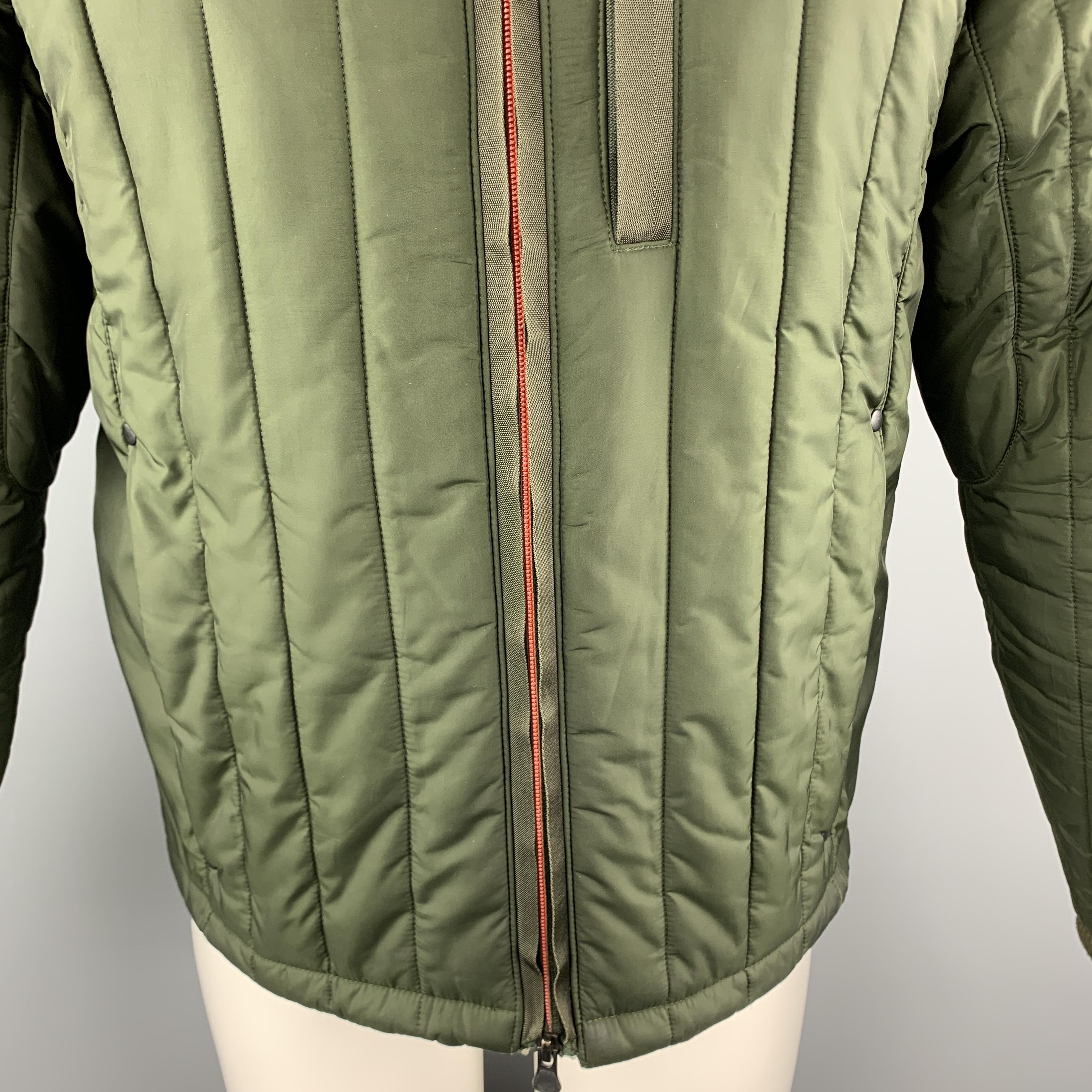 Gray RALPH LAUREN RLX Size M Green Quilted Ribbed High Collar Jacket