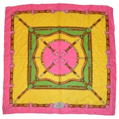Sciarpa in seta jacquard "Horsebit" rosa, oliva e giallo di Ralph Lauren