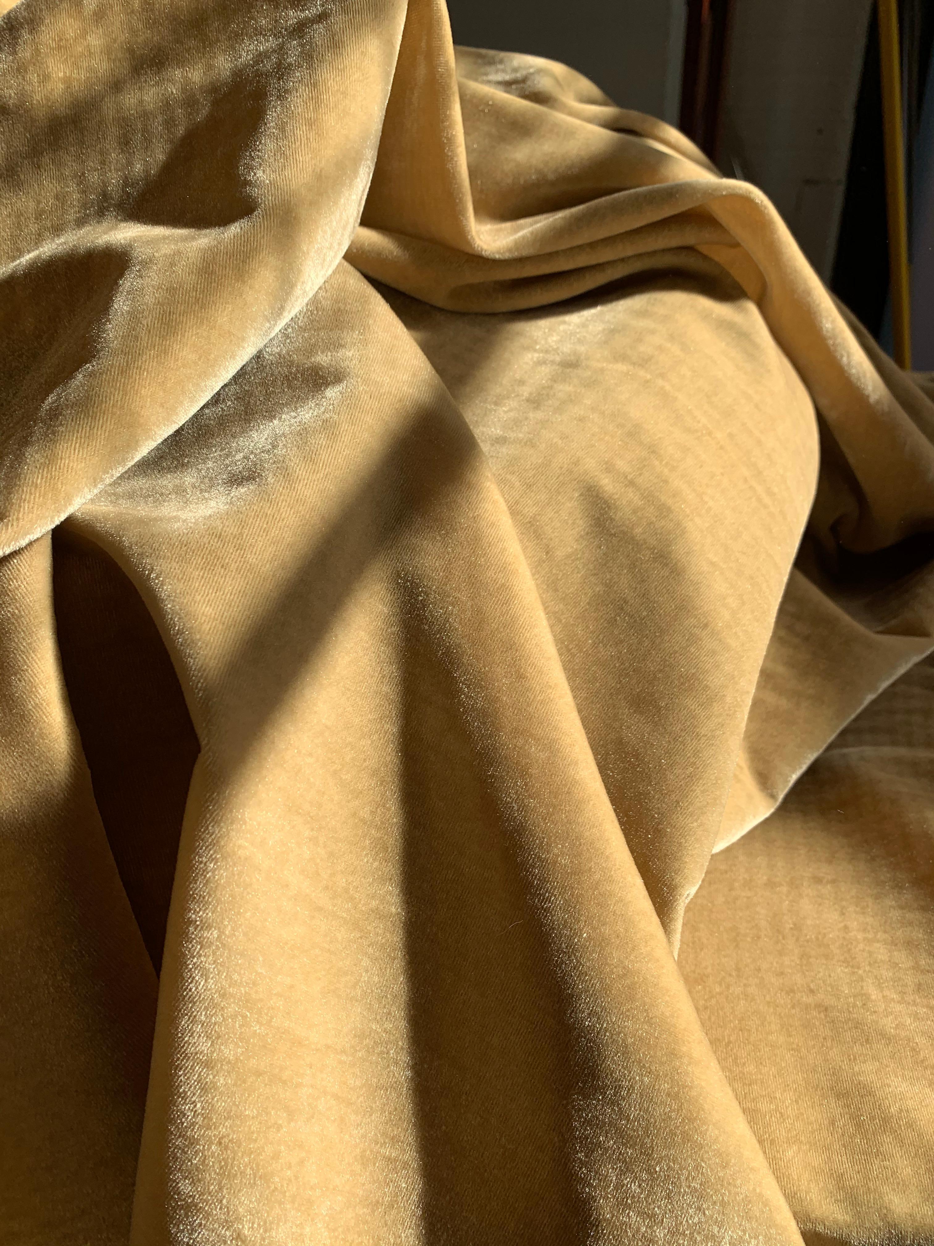 Italian Royal Silk Velvet, Golden Tan, Cream Beige, Made in Italy For Sale